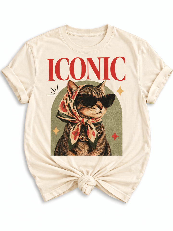 Plus/Reg Short Sleeve Vintage Iconic Cat Graphic Tee - Freckled Poppy