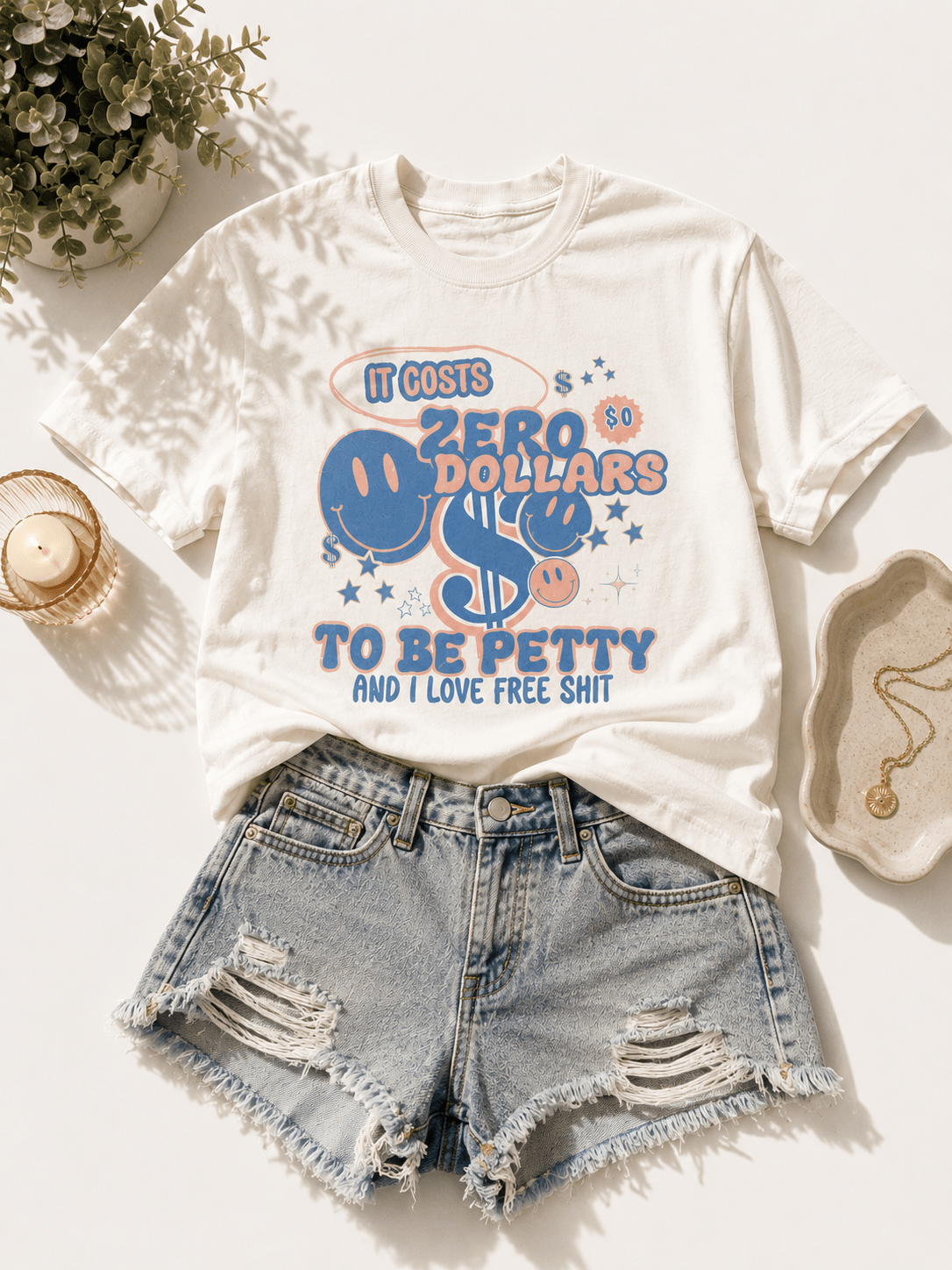 Plus/Reg Short Sleeve "It Cost Zero Dollars..." Graphic Tee - Freckled Poppy