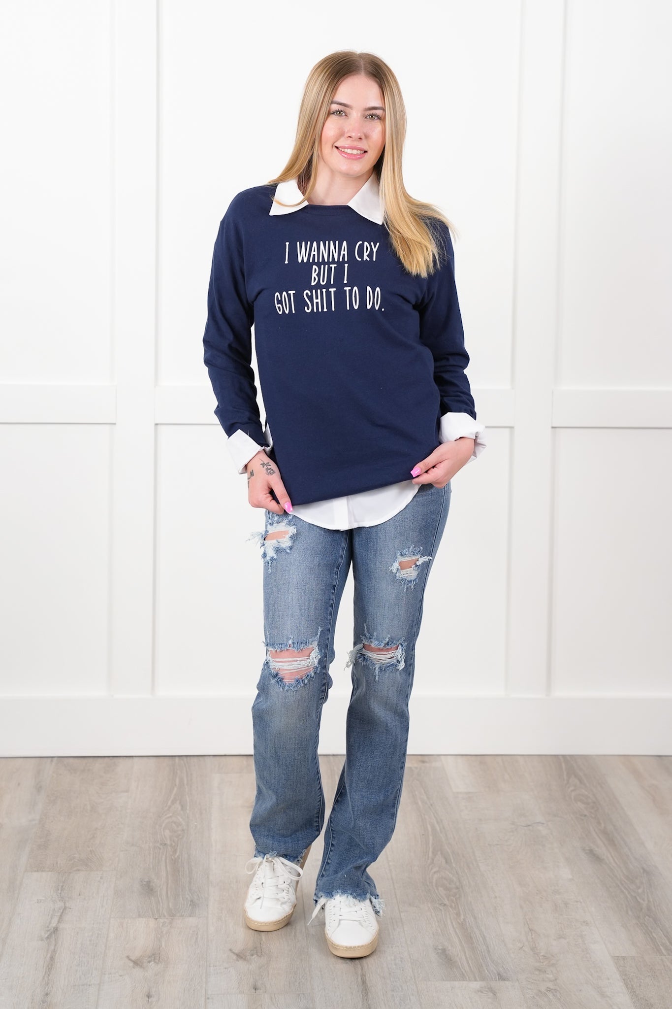 Plus/Reg Long Sleeve "I Wanna Cry But I Got Sh@* To Do" Graphic Tee