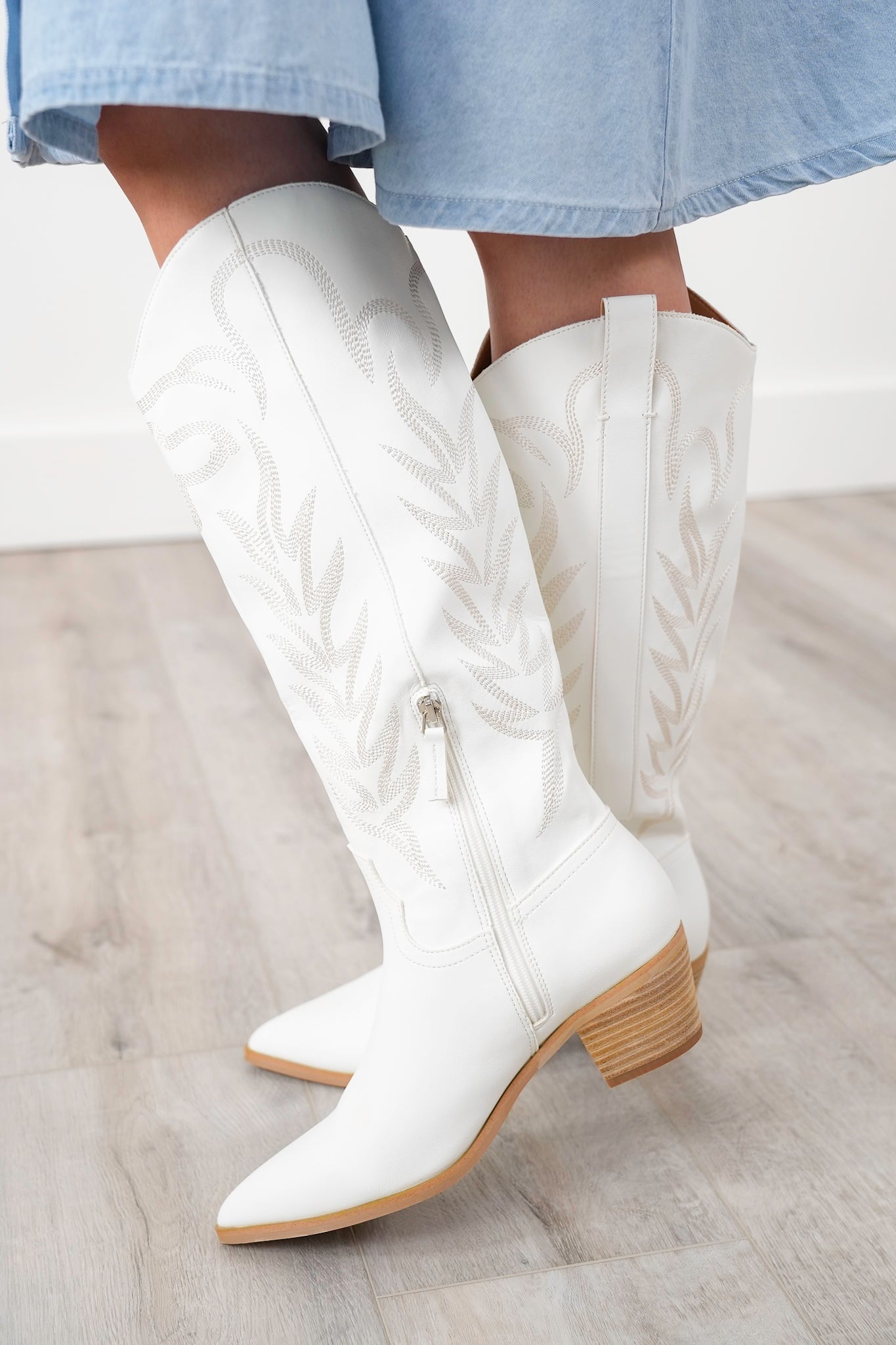 High Western Embroidered Block Heel Boots