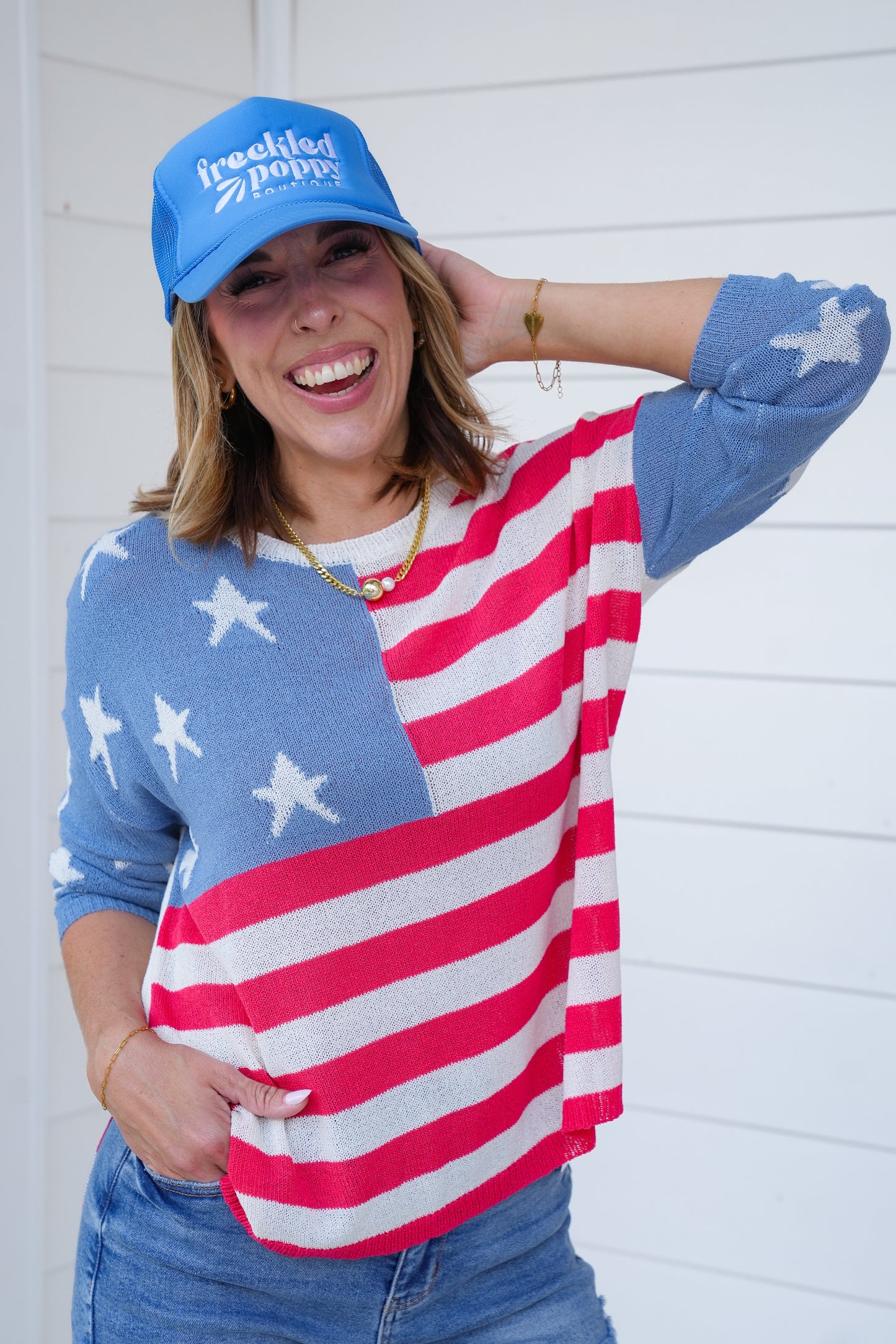 American Flag Long Sleeve Pullover Sweater