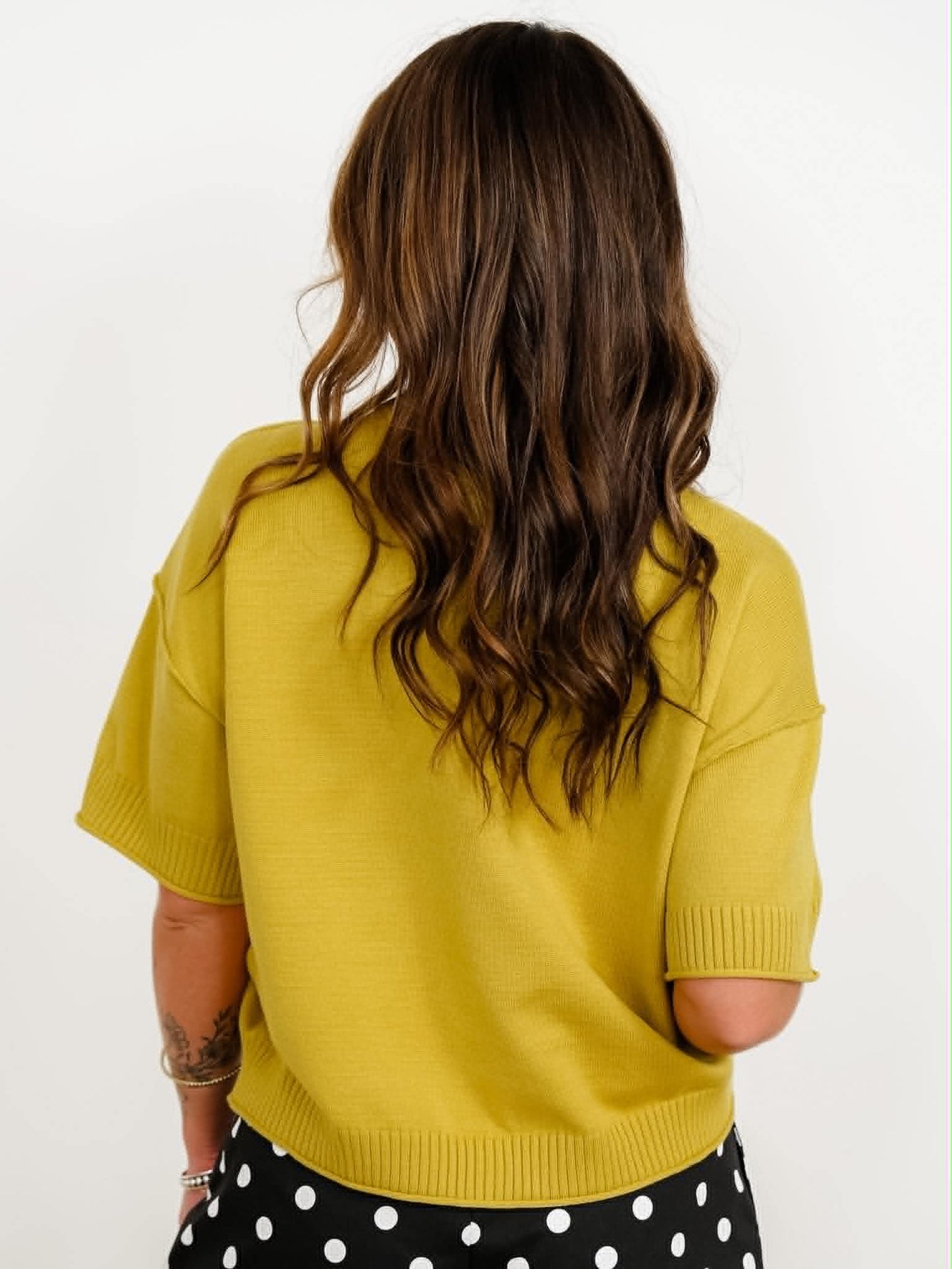 Solid Short Sleeve Crew Neck Sweater