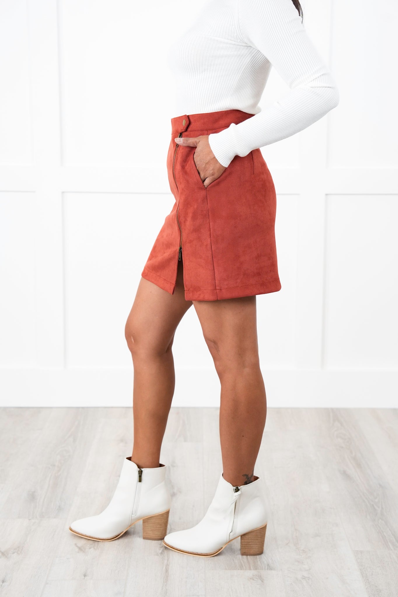 Plus/Reg High Waist Vegan Suede Mini Skirt (Multiple Colors)