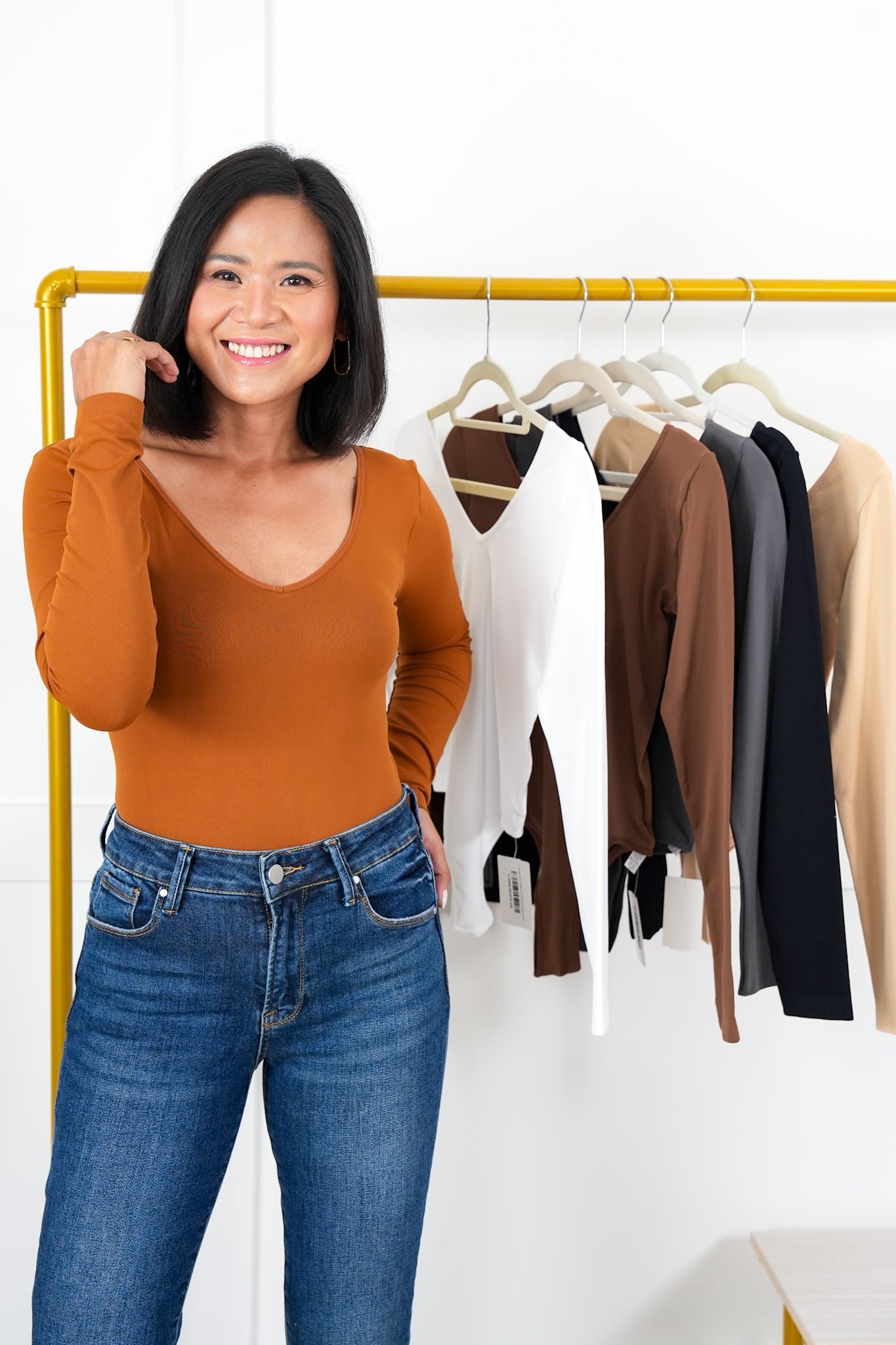 Door Buster! Plus/Reg Solid Reversible Long Sleeve V-Neck/Scoop-Neck Bodysuit