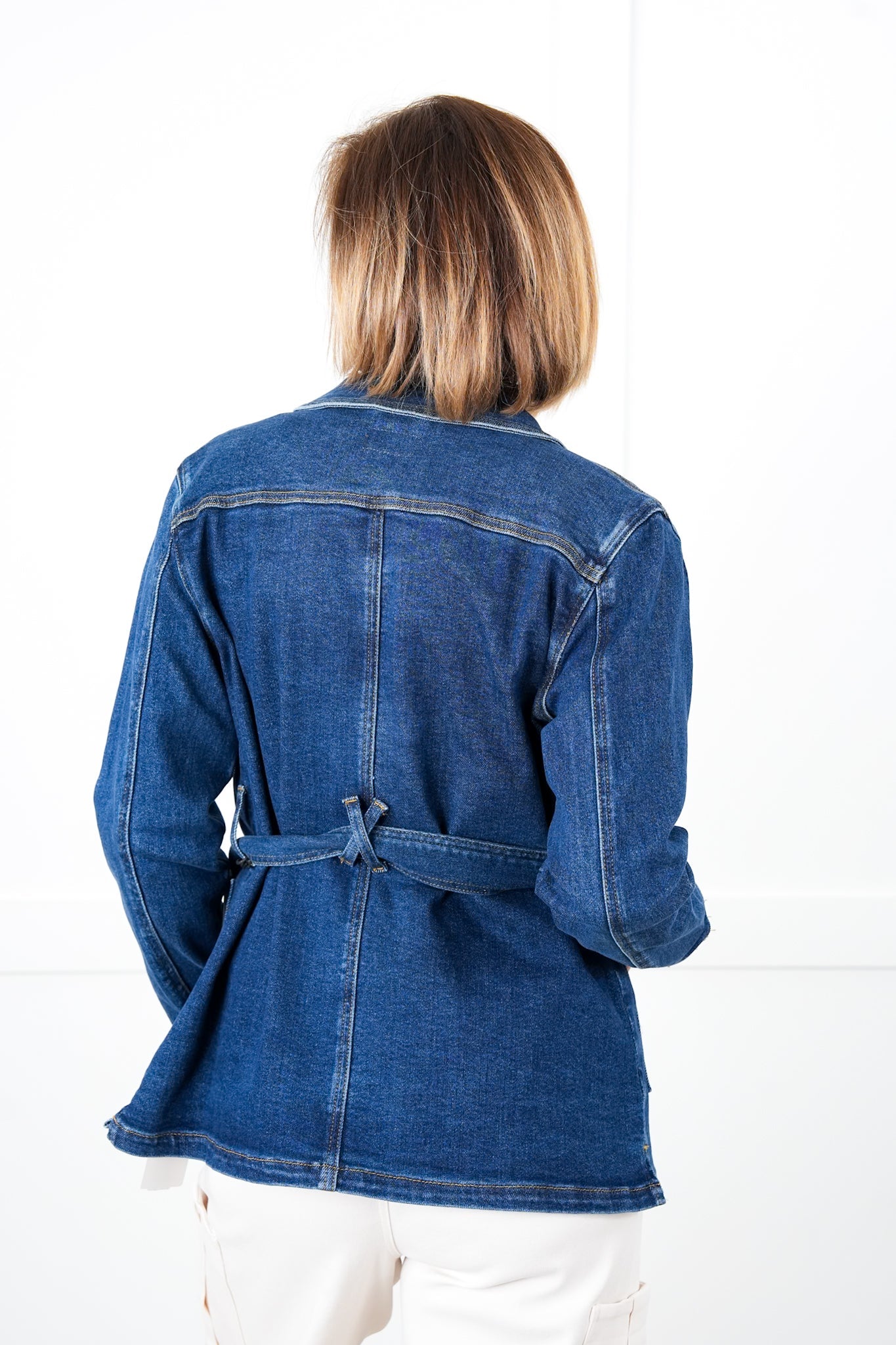 Plus/Reg Judy Blue Dark Denim Button Down Mid Length Utility Jacket