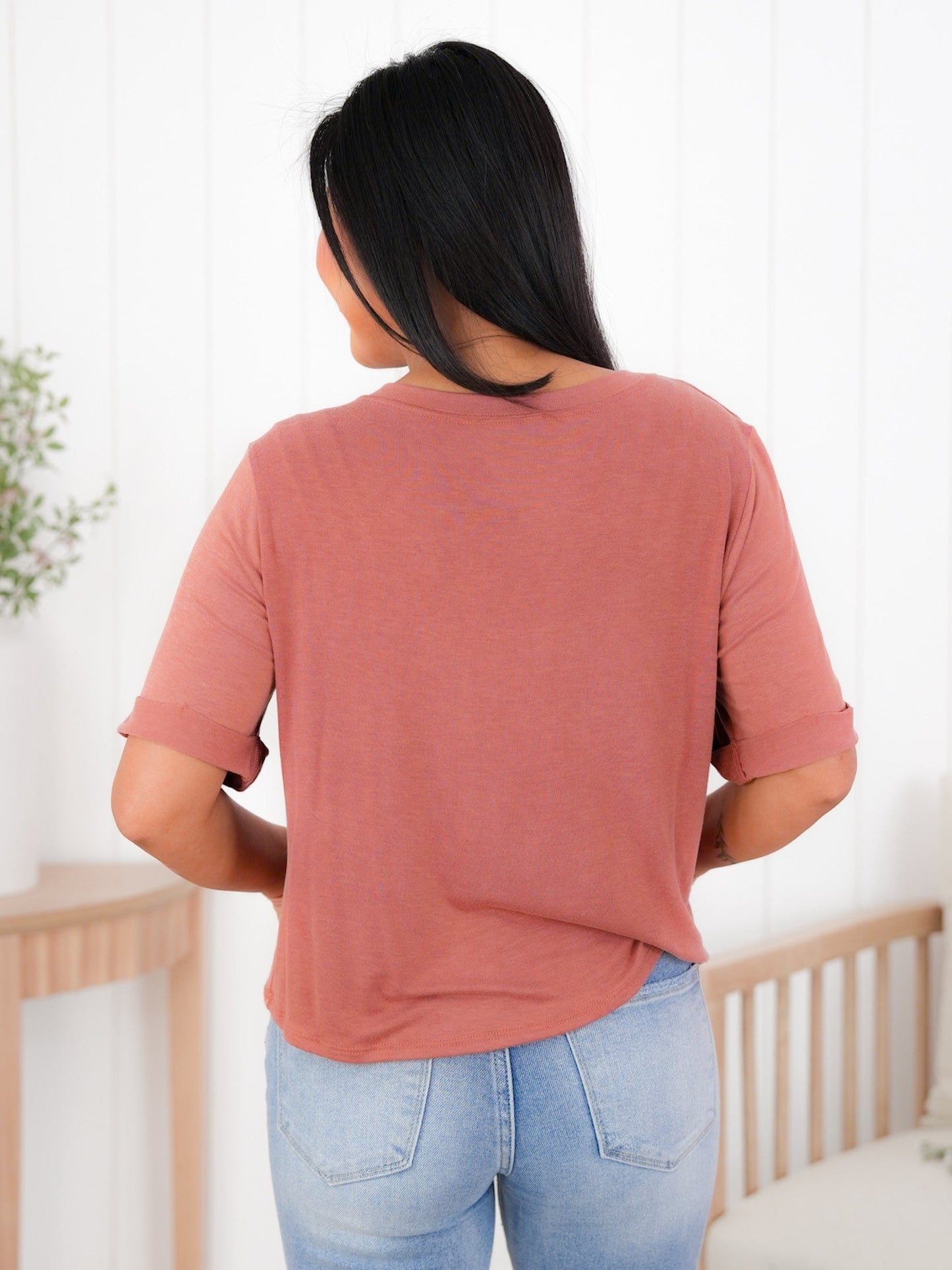 Plus/Reg Solid Short Cuffed Sleeve Top (Multiple Colors)