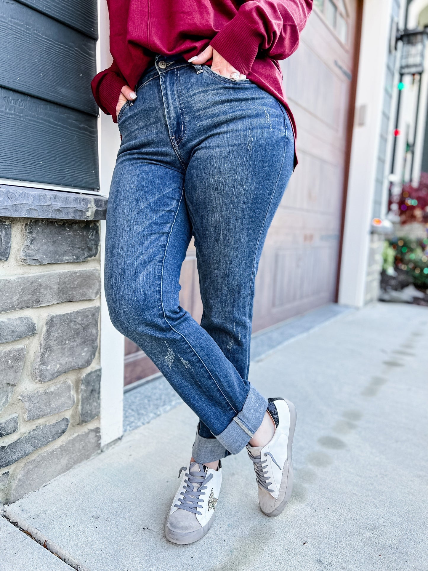 Judy Blue midrise double cuff long boyfriend
