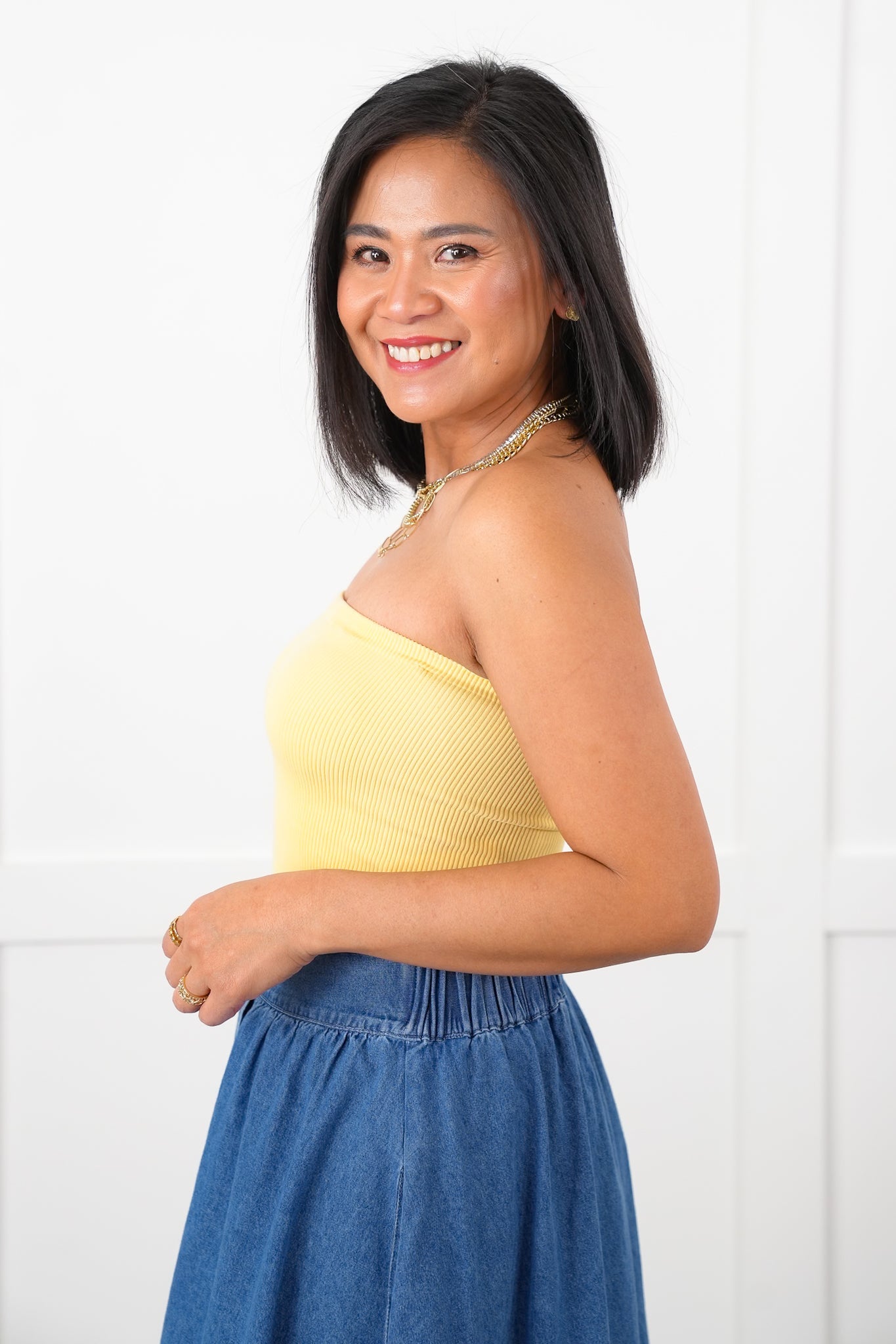 Ribbed Knit Cropped Tube Top with Non Slip Detail