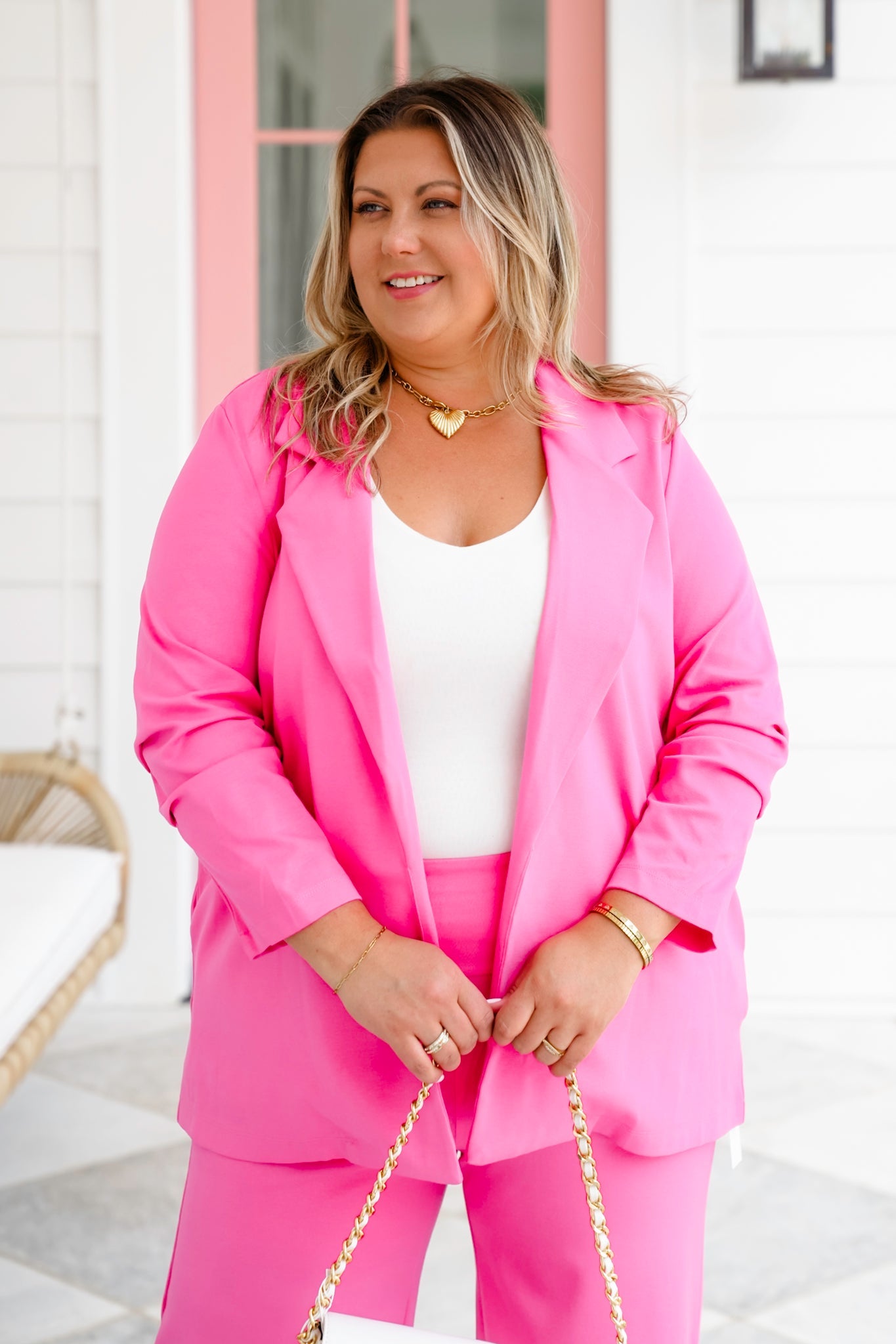Door Buster! Plus/Reg Solid 3/4 Sleeve Open Blazer with Pockets