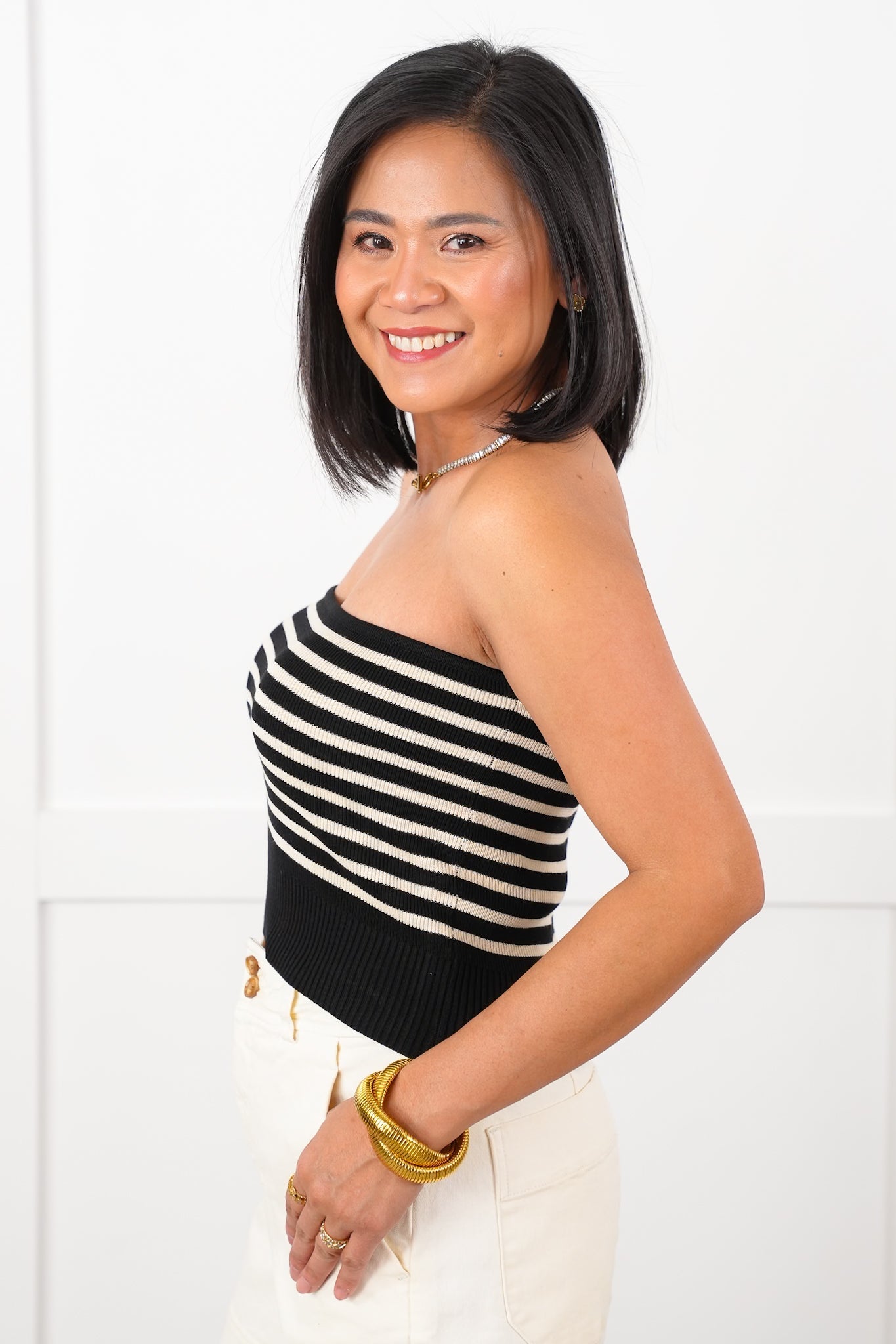 Striped Ribbed Knit Tube Top