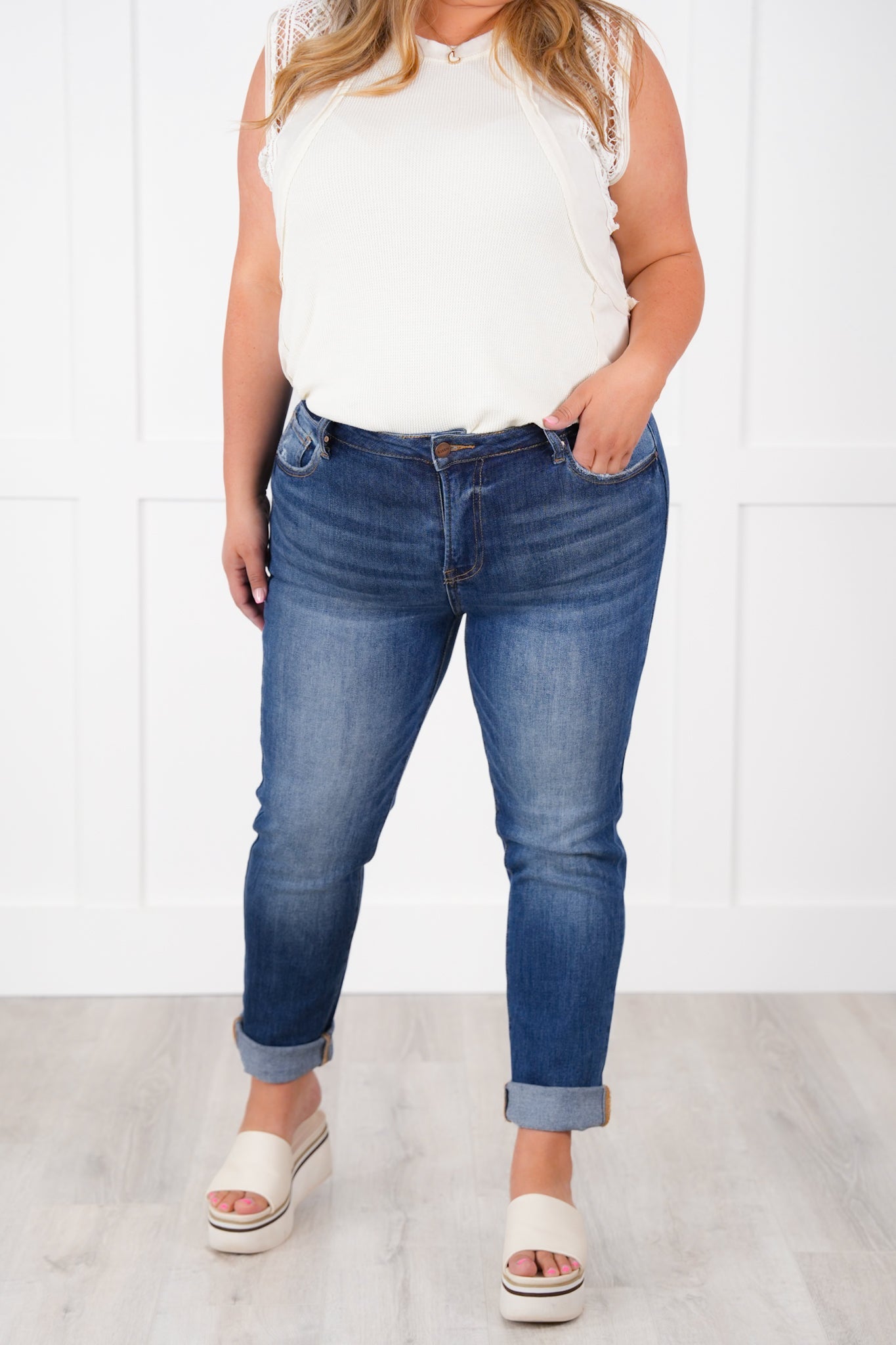 Risen Mid Rise Dark Wash Ankle Skinny Leg Jeans