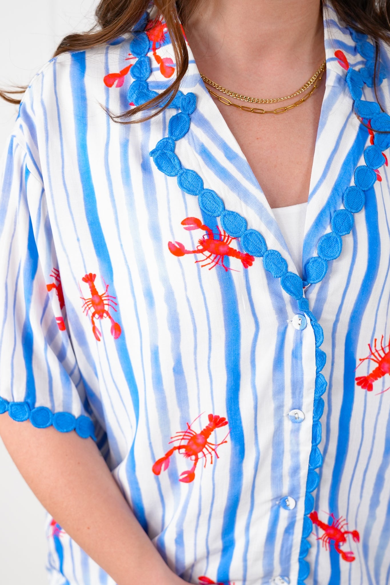 Stripe Lobster Print Short Sleeve Top and Shorts Set