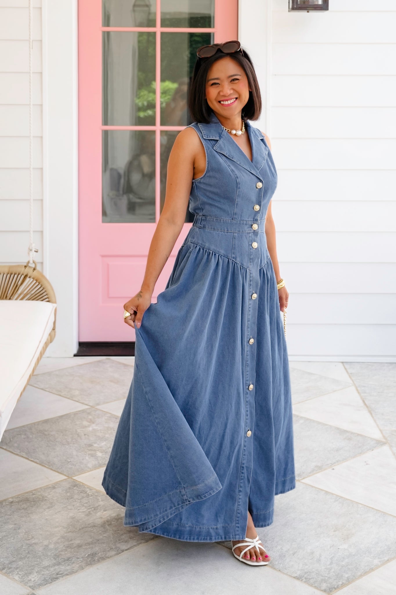 Sleeveless Button Down Midi Dress