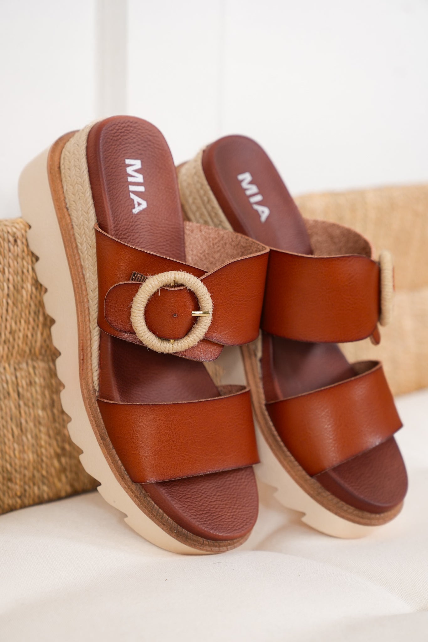 MIA Platform Slide Sandals with Chic Circular Detailing