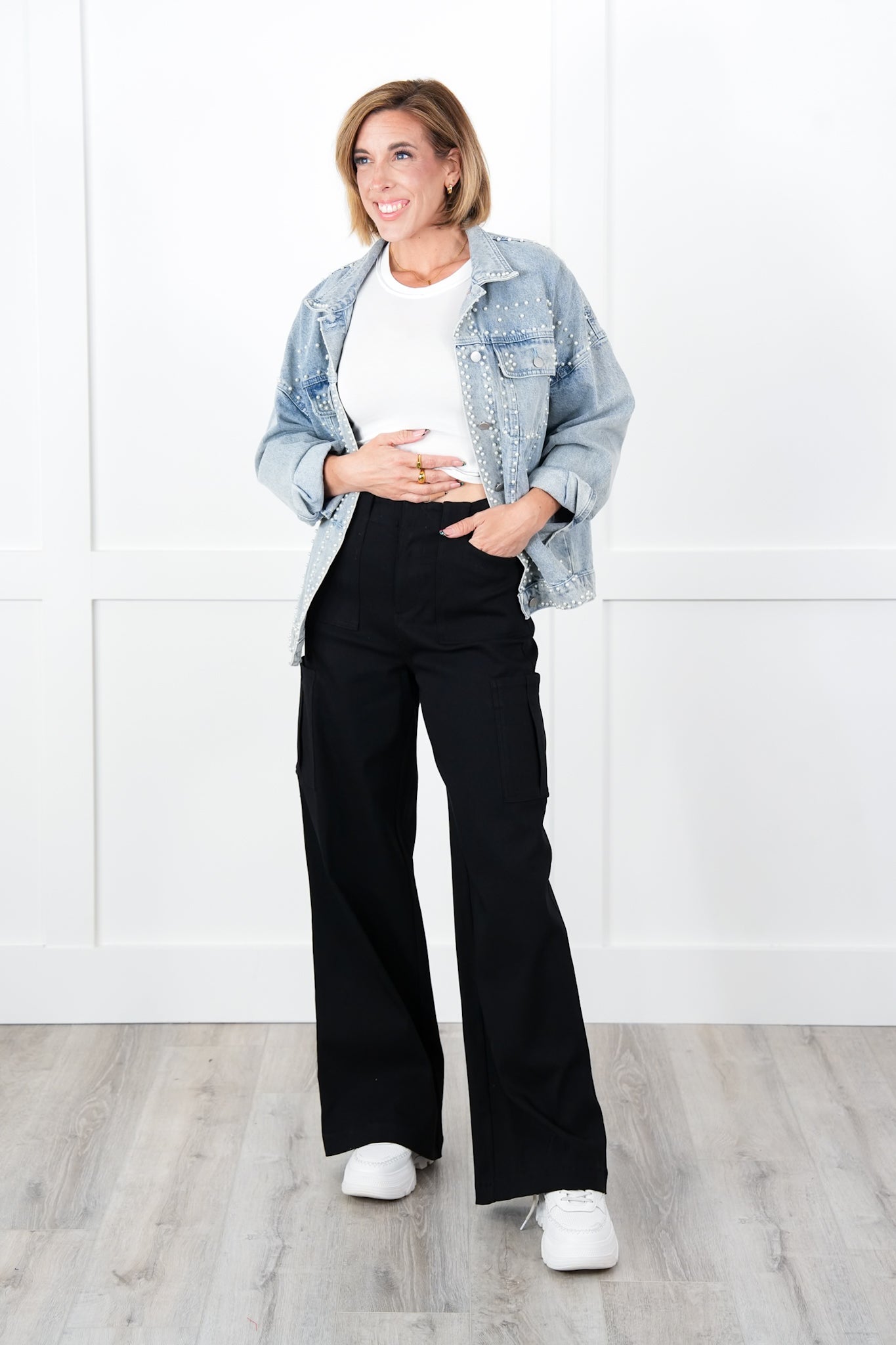 Solid High Waisted Cargo Pants with Pockets