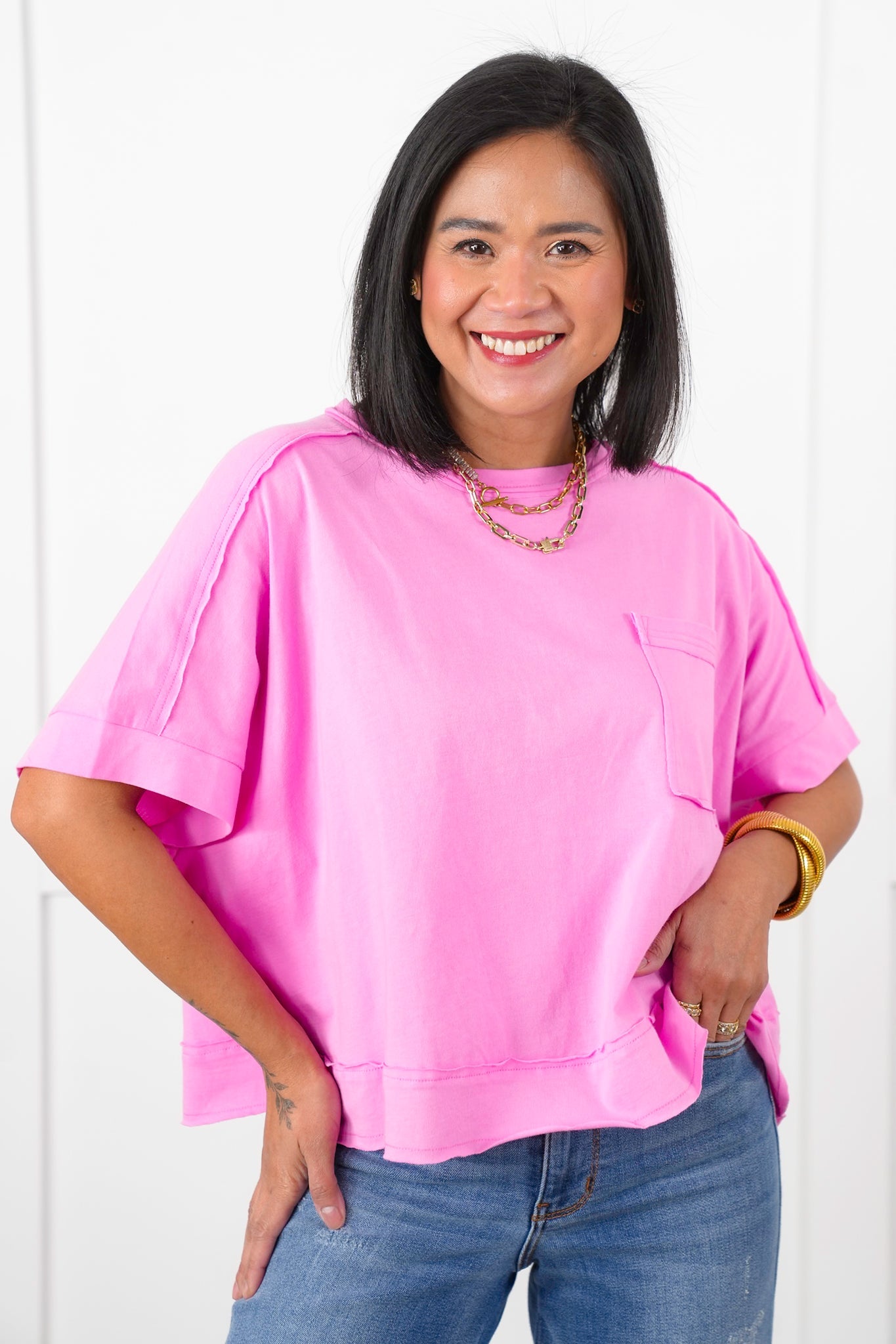 Door Buster! Zenana Oversized Exposed Seam Crop Box Tee