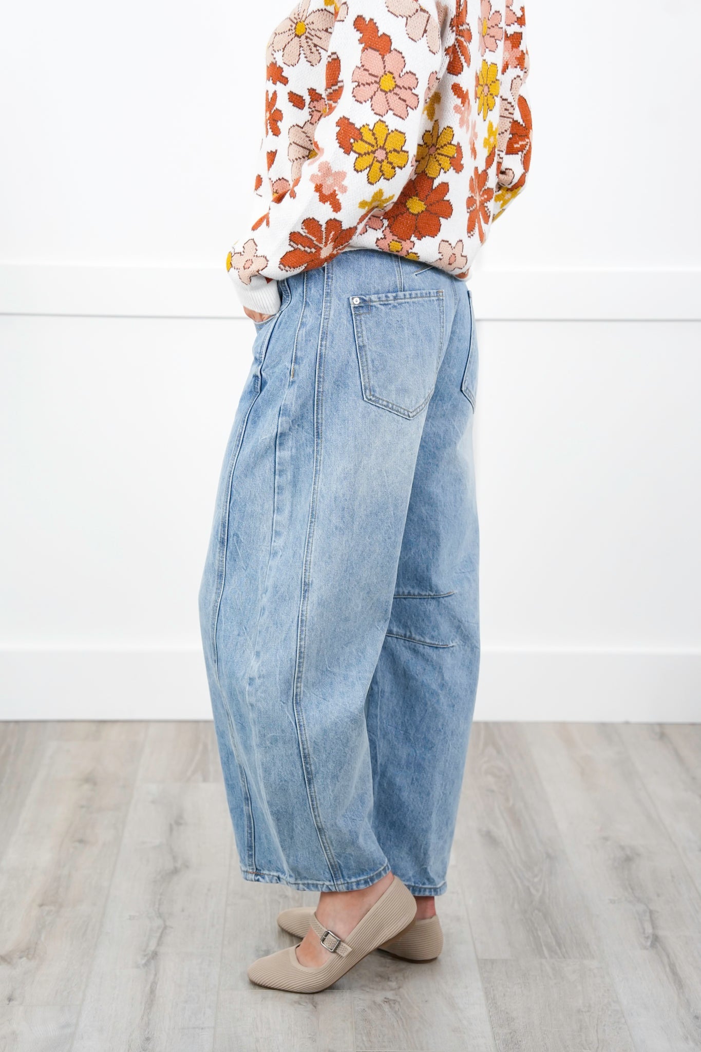 Mineral Wash Denim High Waist Barrel Pants