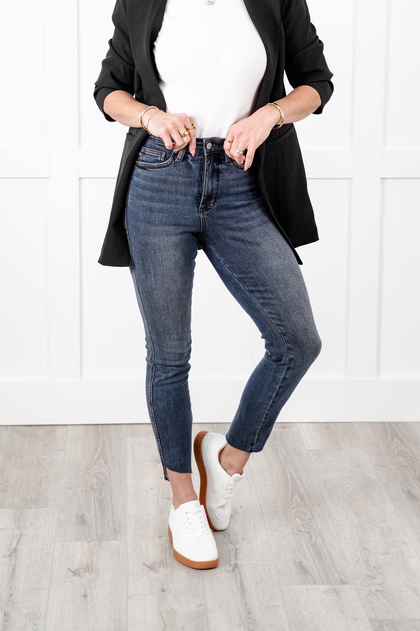 Judy Blue High Rise Dark Wash Tummy Control Step Hem Skinny Jeans