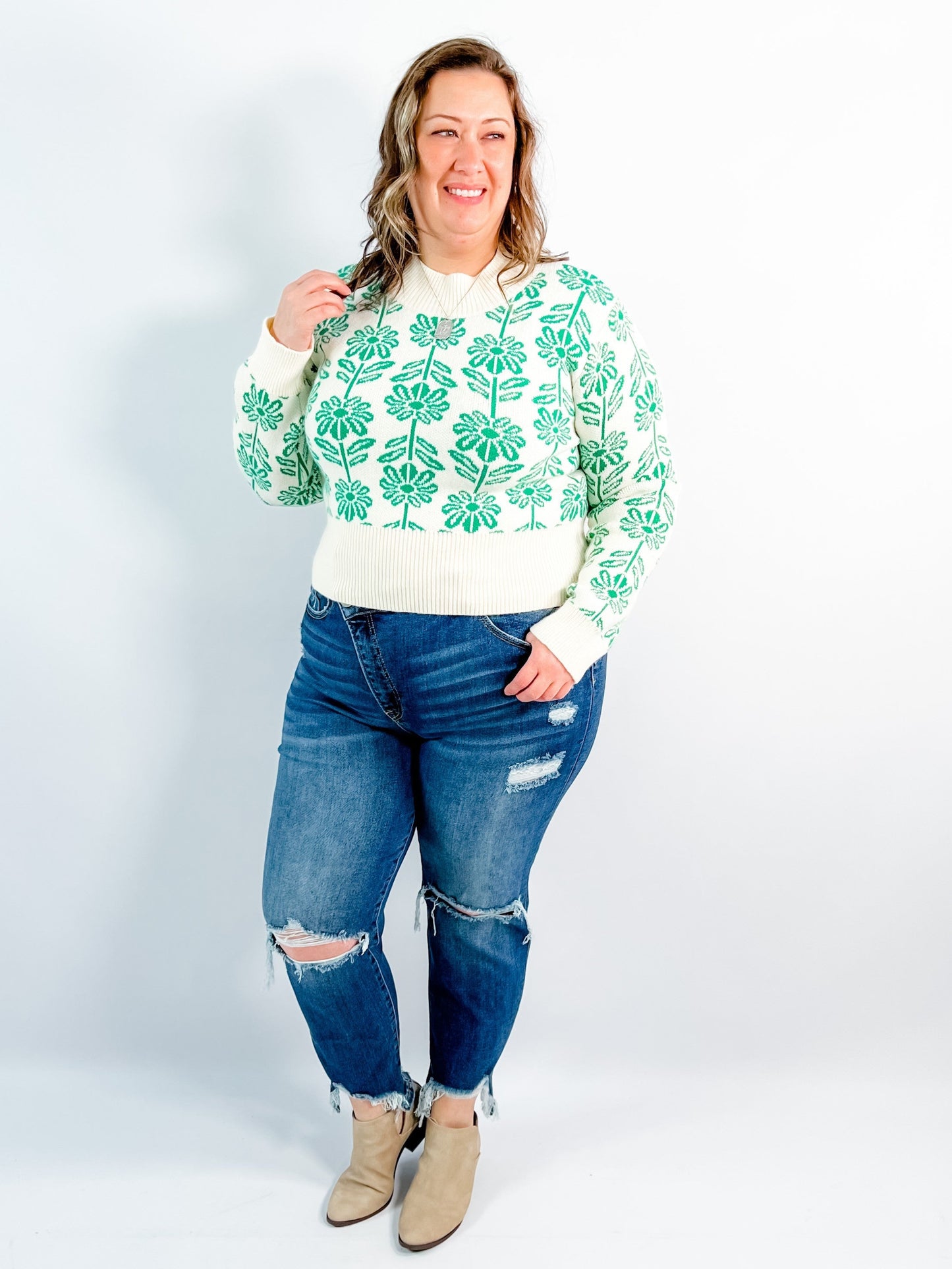 Restock! New Colors! Floral Print Long Sleeve Pullover Sweater (Multiple Colors)