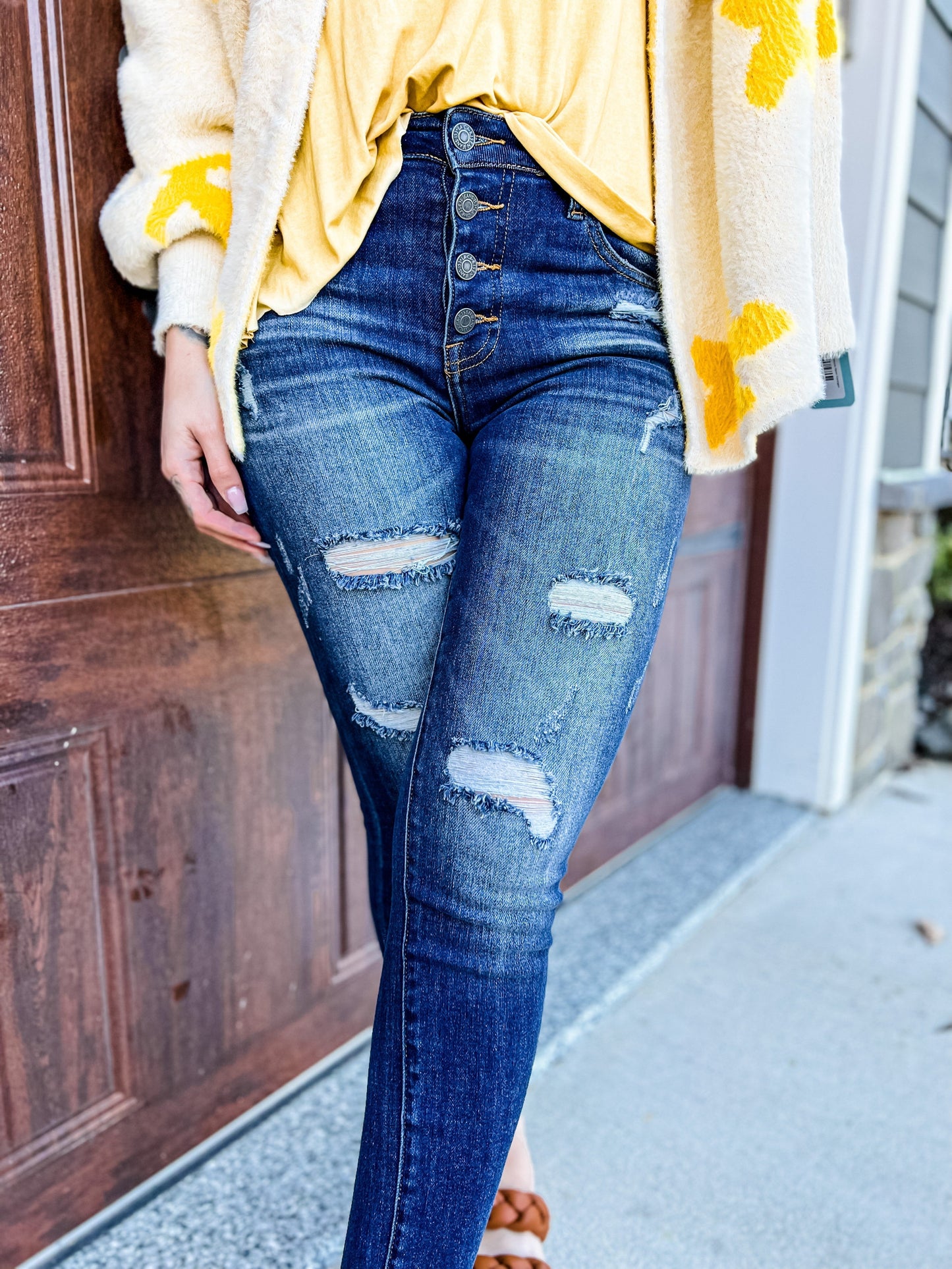 Risen Medium Wash Mid Rise Button Fly Skinny Jeans