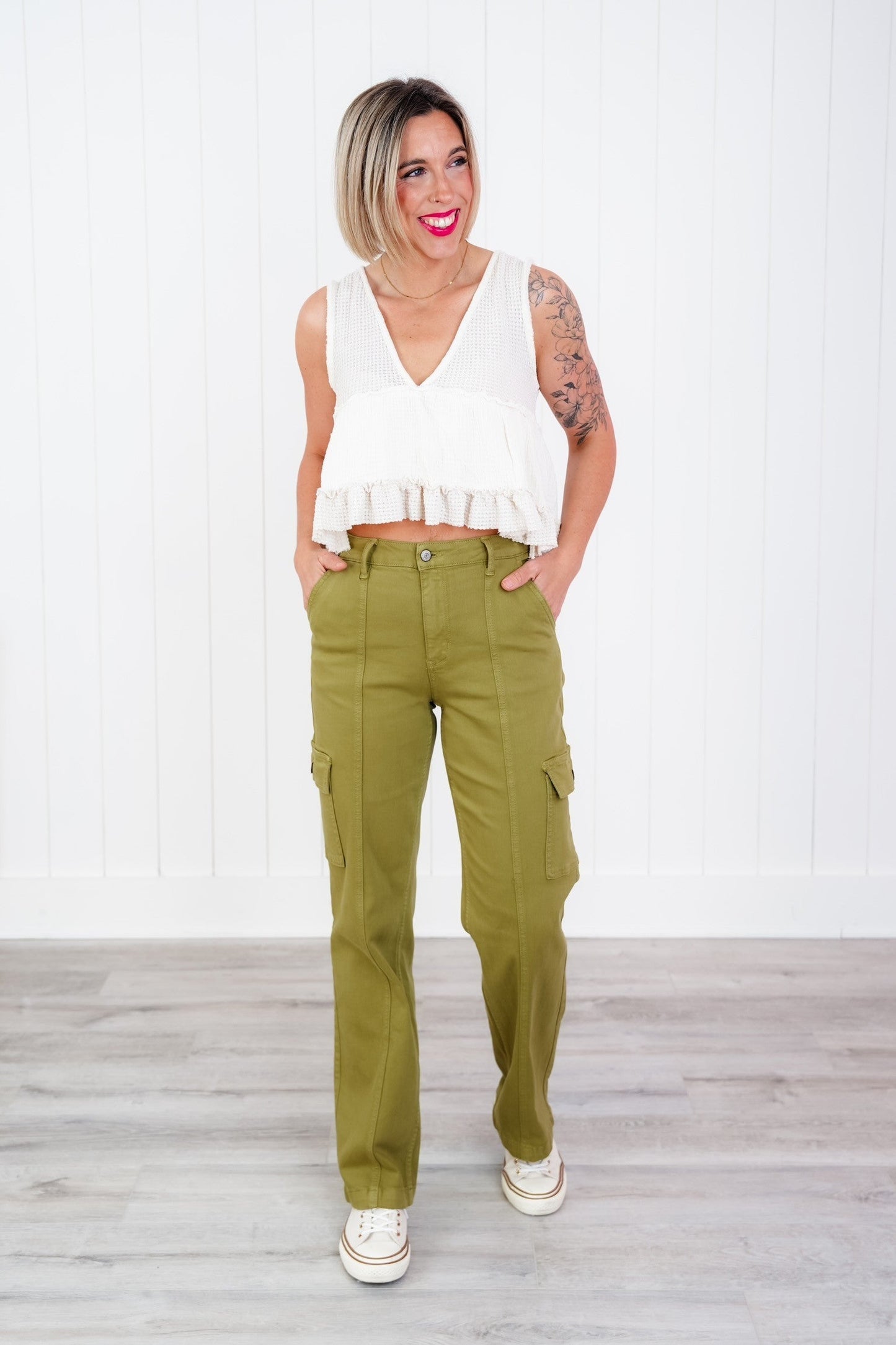Judy Blue High Rise Matcha Straight Leg Cargo Jeans