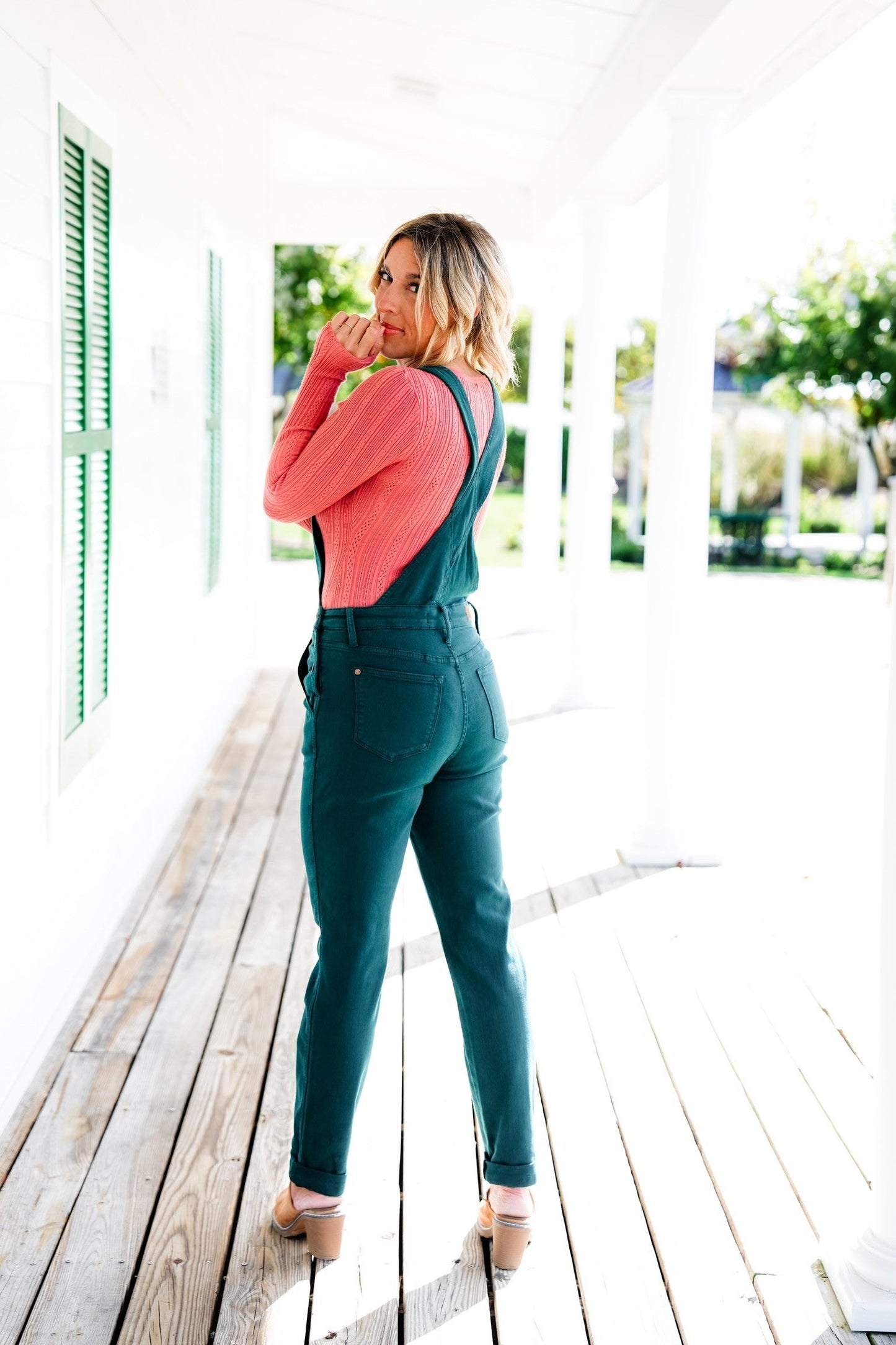 Judy Blue High Rise Teal Double Cuffed Boyfriend Overalls