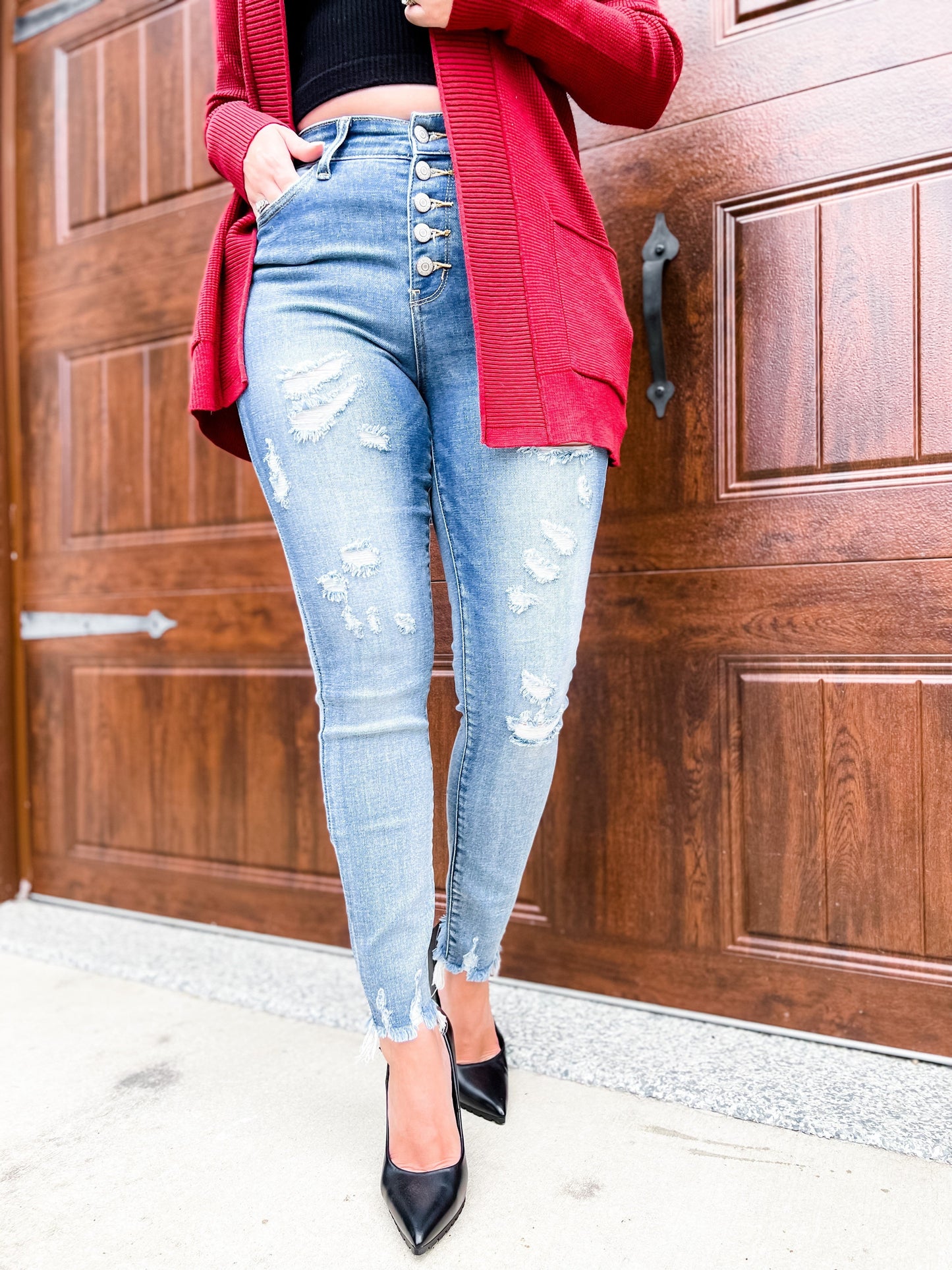 Judy Blue Wish Upon a Star Medium Wash Distressed Skinny Button Fly Jeans