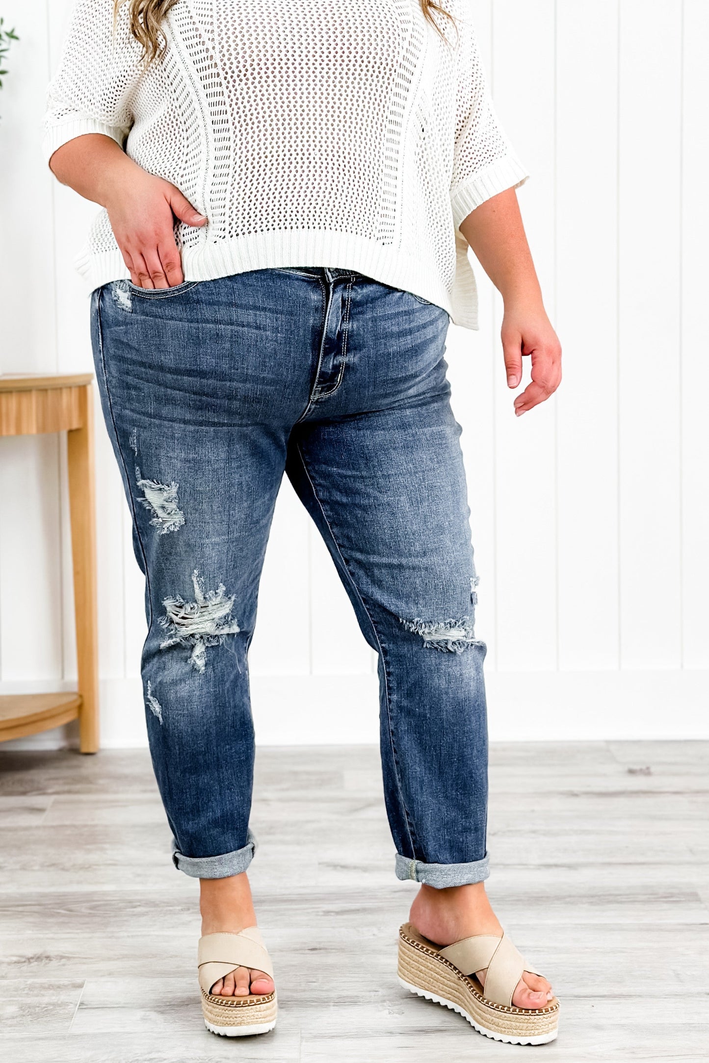 Judy Blue Here Comes The Sun Medium Wash High Rise Distressed Relaxed Fit Jeans