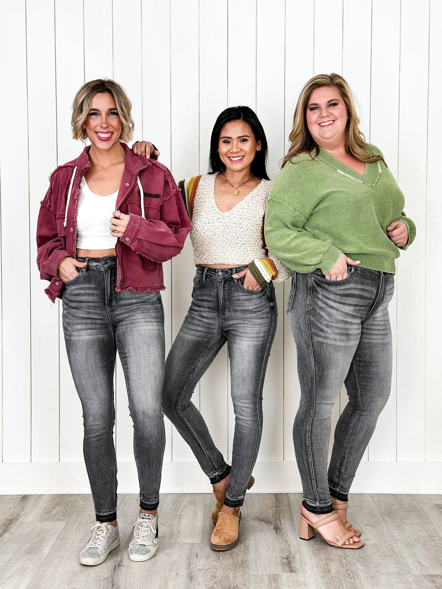 Judy Blue 50 Shades of Grey High Rise Grey Wash Tummy Control Skinny Jeans With Release Hem
