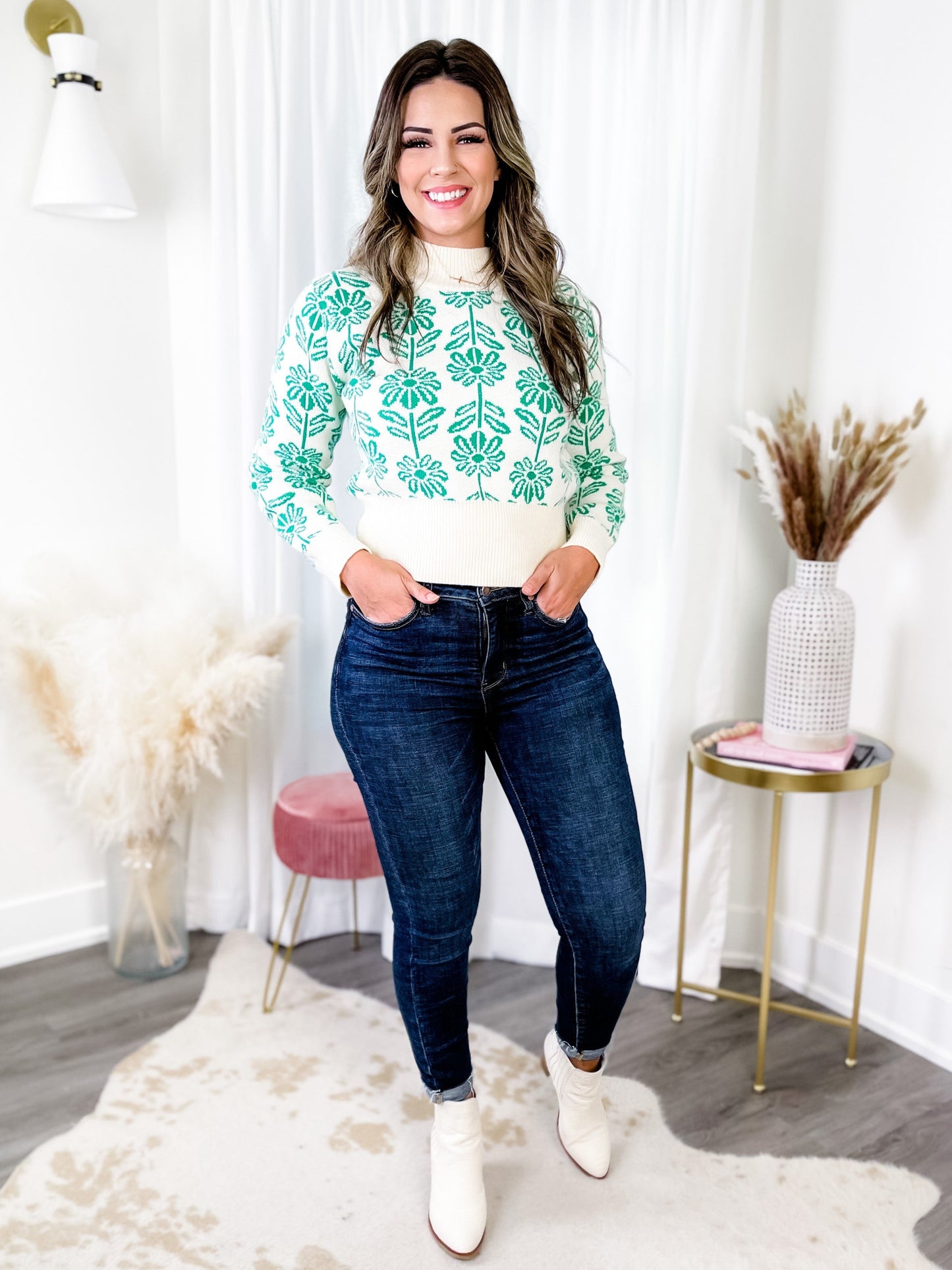 Restock! New Colors! Floral Print Long Sleeve Pullover Sweater (Multiple Colors)