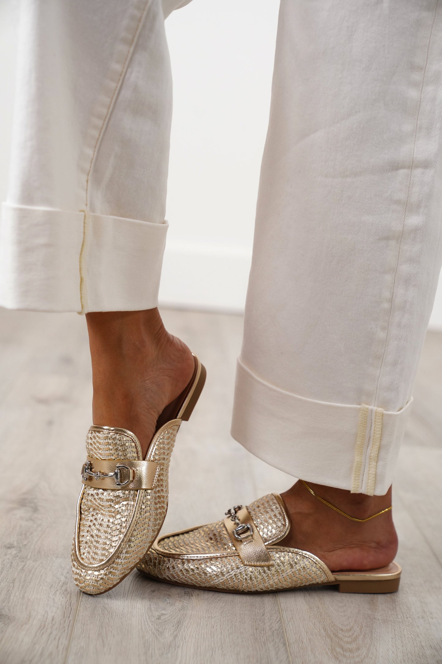 MIA Woven Metallic Loafers with Metal Buckle