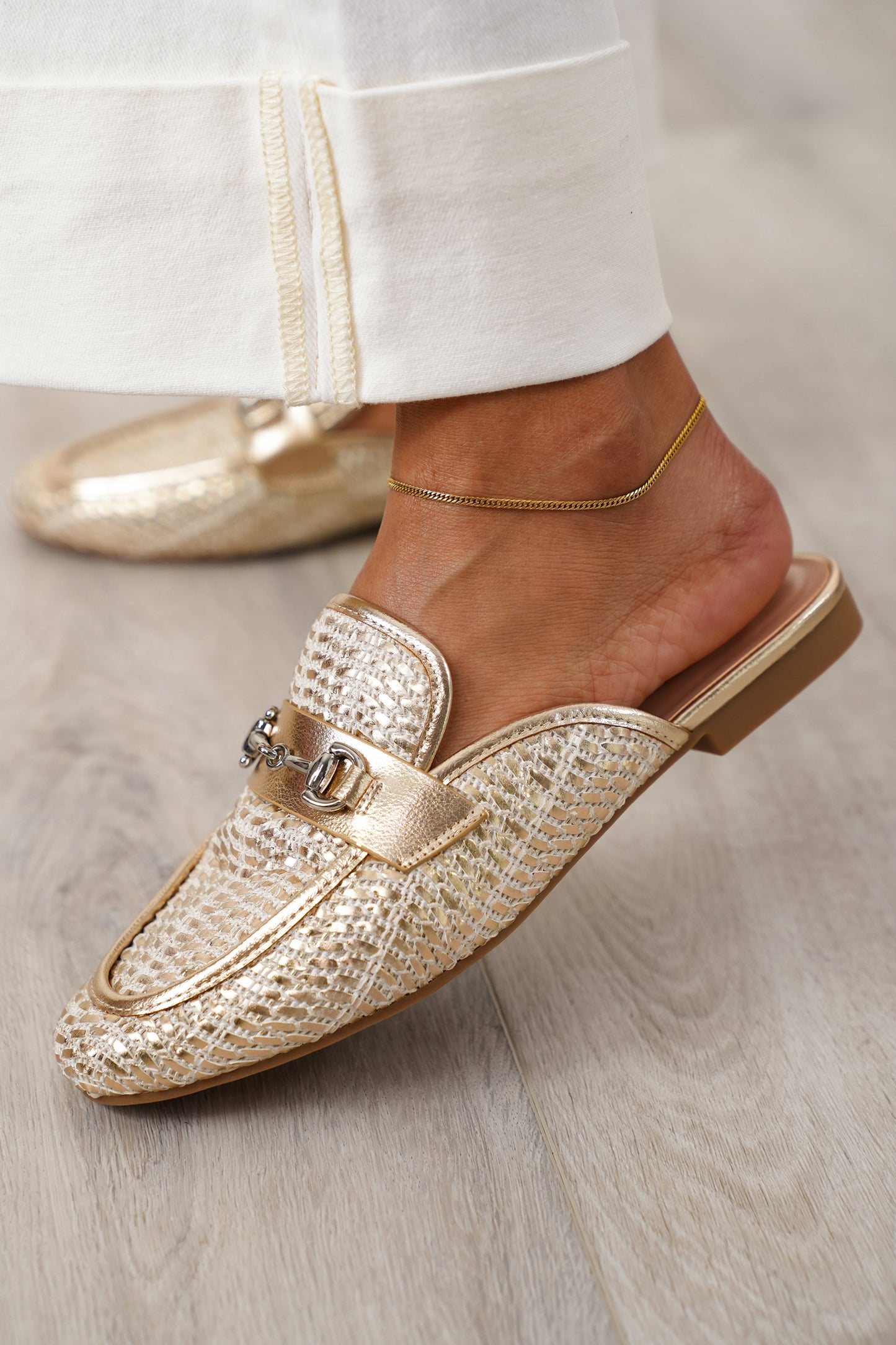 MIA Woven Metallic Loafers with Metal Buckle