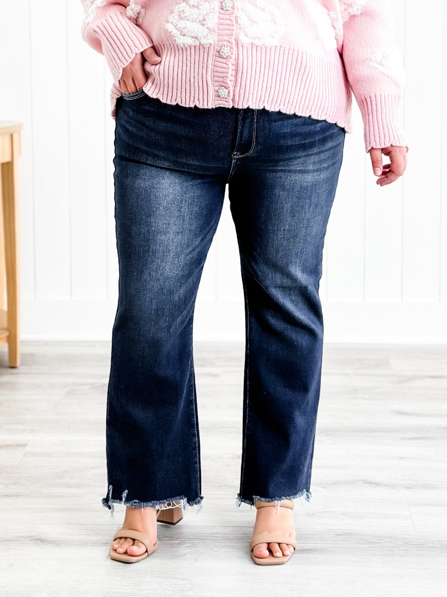 Risen x FP High Rise Dark Wash Non Distressed Slim Straight Leg Jeans
