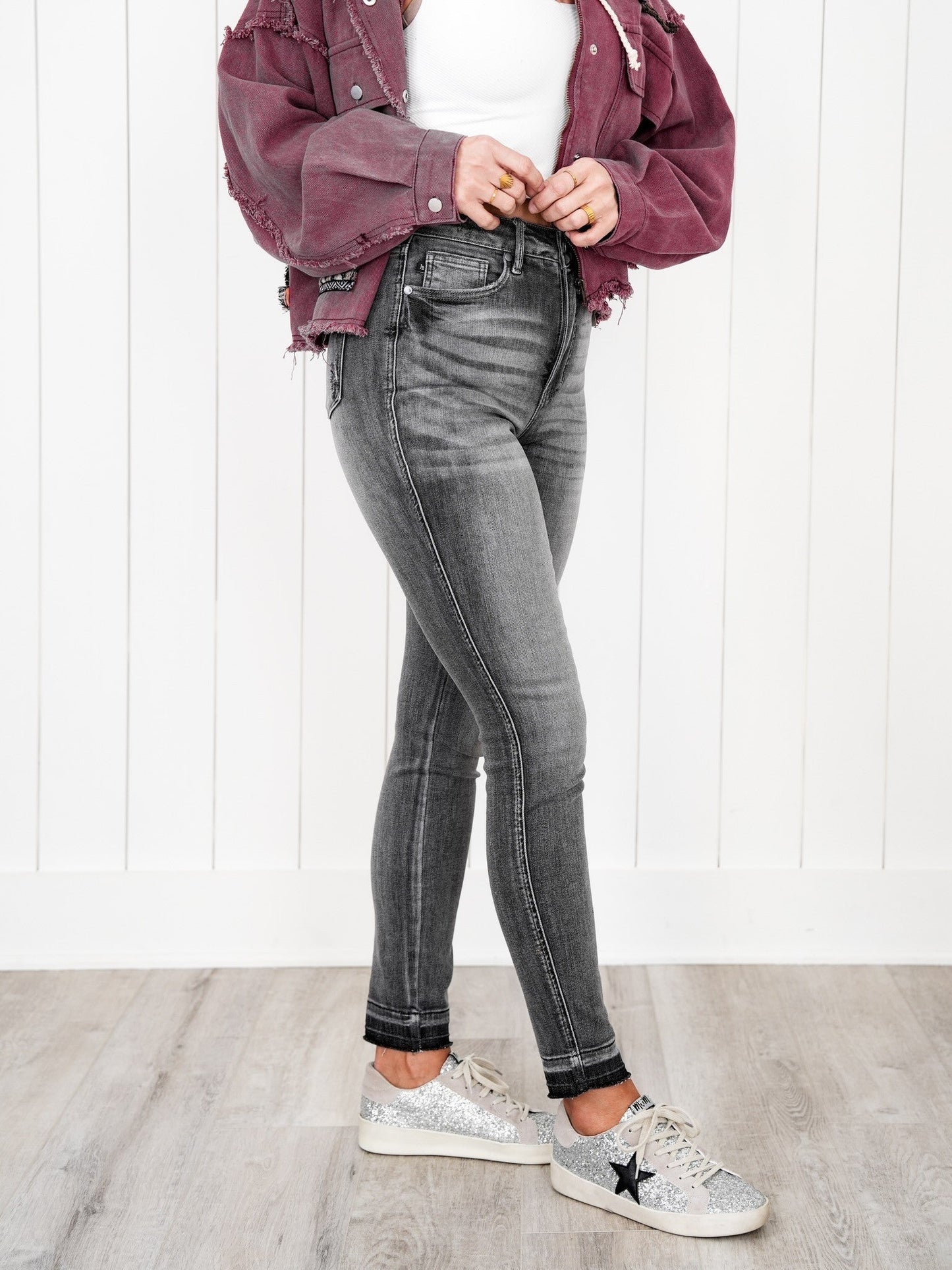 Judy Blue 50 Shades of Grey High Rise Grey Wash Tummy Control Skinny Jeans With Release Hem