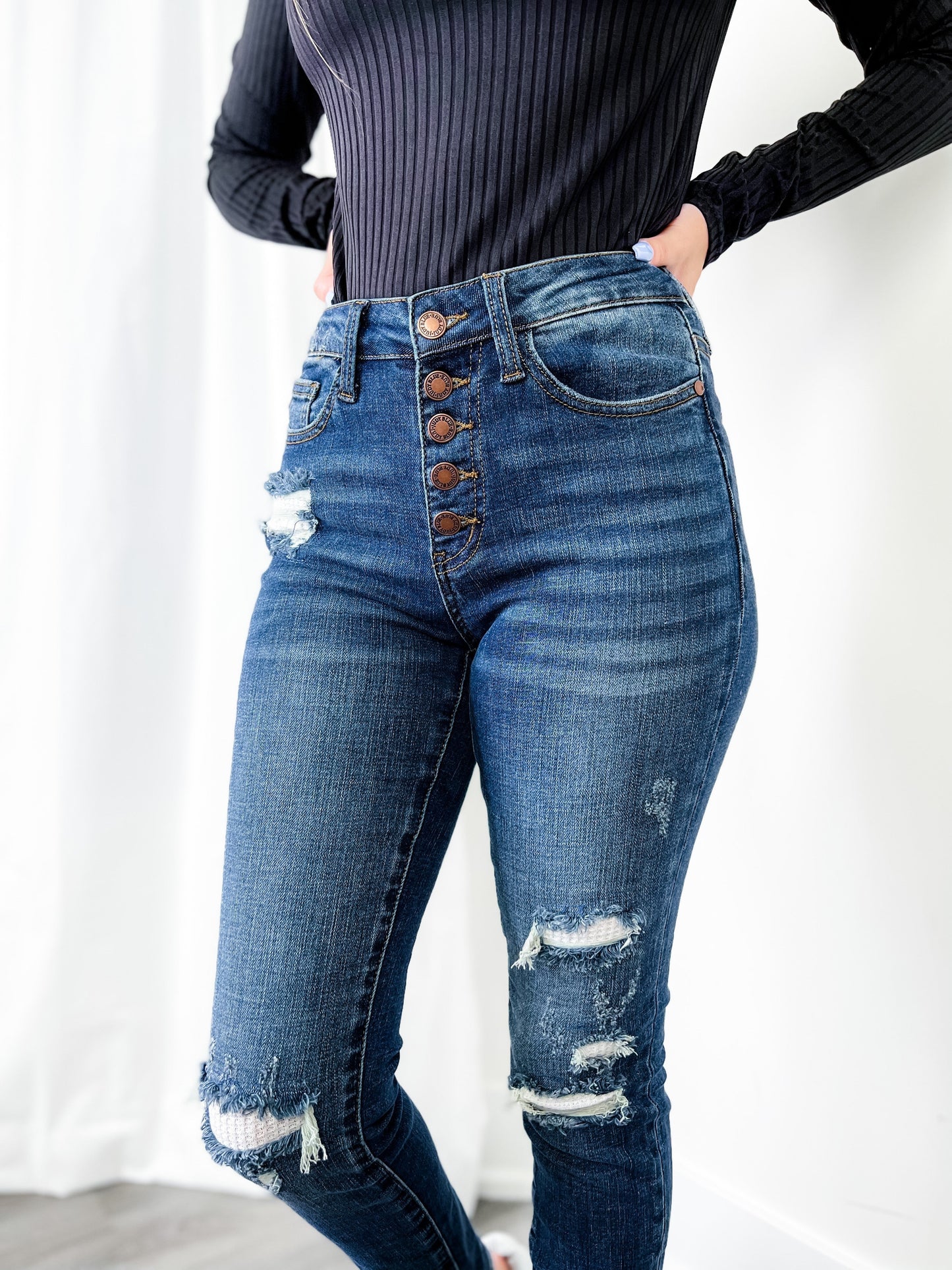 Judy Blue Mid Rise skinny Thermal Patch (Multiple Lengths)