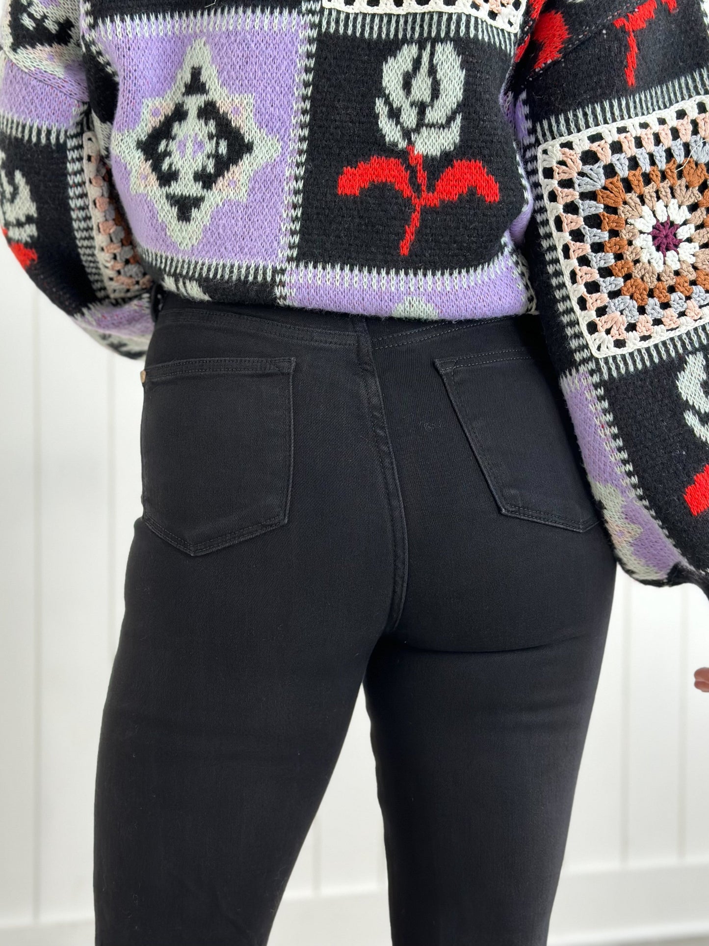 Judy Blue High Rise Black Tummy Control Cut Hem Flare Jeans