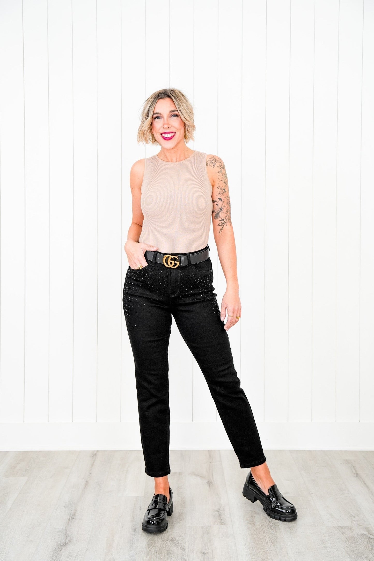 Judy Blue Frost Yourself High Rise Black Rhinestone Embellished Slim Jeans