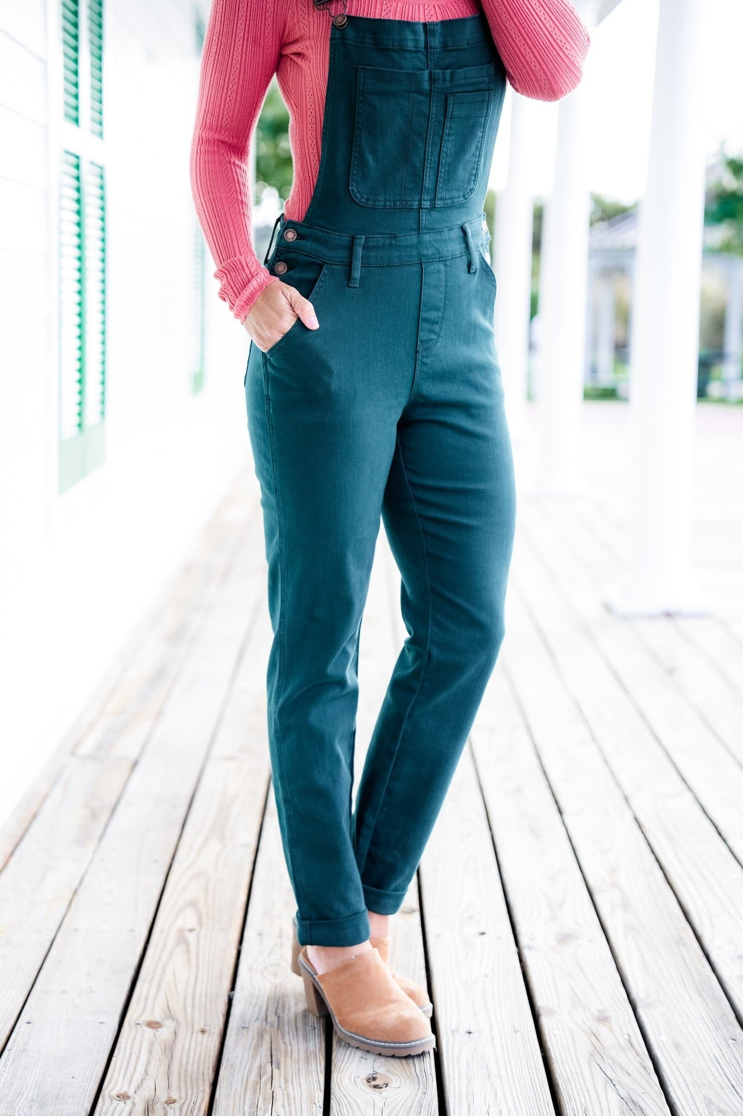 Judy Blue High Rise Teal Double Cuffed Boyfriend Overalls