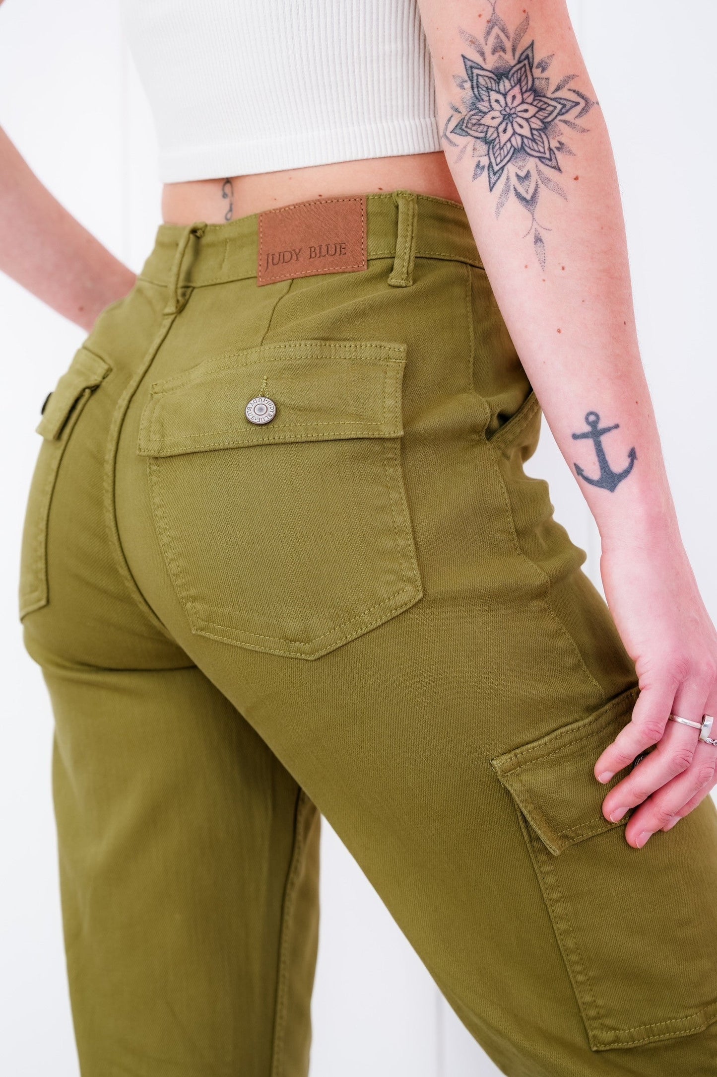Judy Blue High Rise Matcha Straight Leg Cargo Jeans
