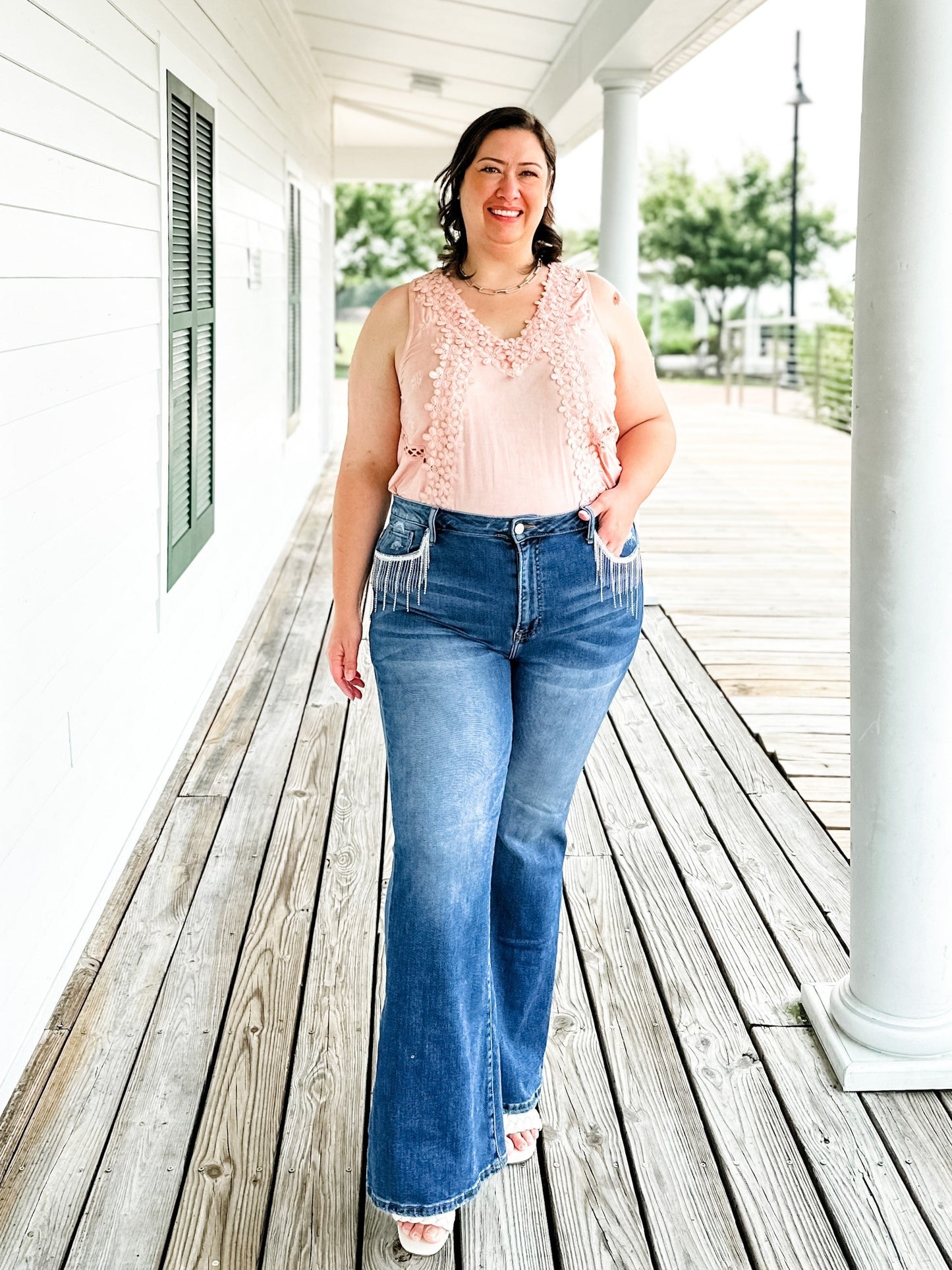 Risen Dark Wash Embellished Wide Flare Jean