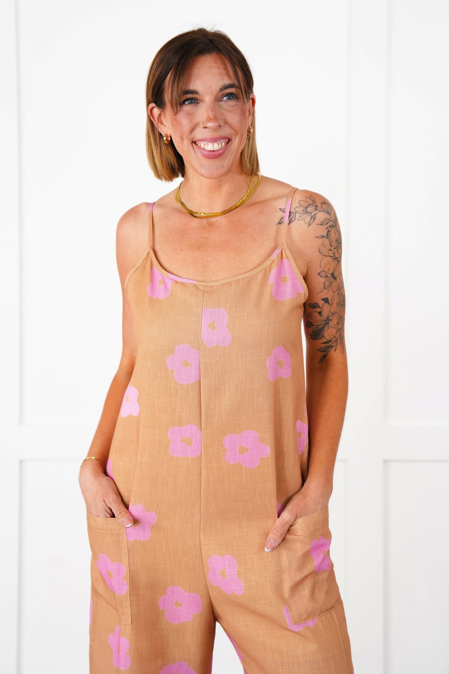 Retro Floral Sleeveless Jumpsuit (Multiple Colors)