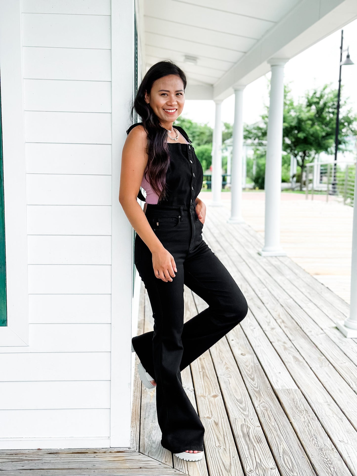 Judy Blue Black High Rise Tummy Control Top Flare Overalls