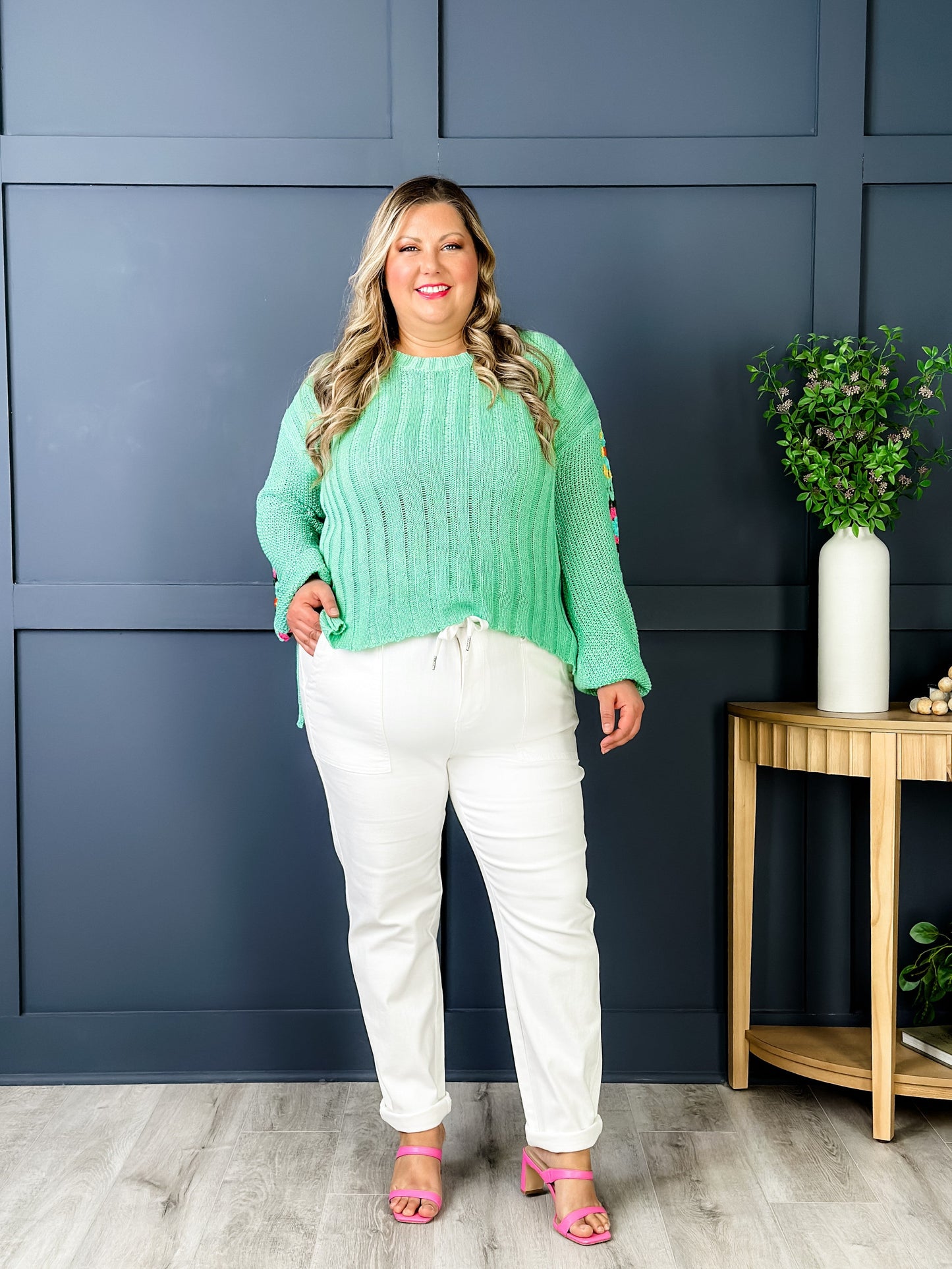 Judy Blue WHITE Airplane Mode High Rise White Cuffed Jogger