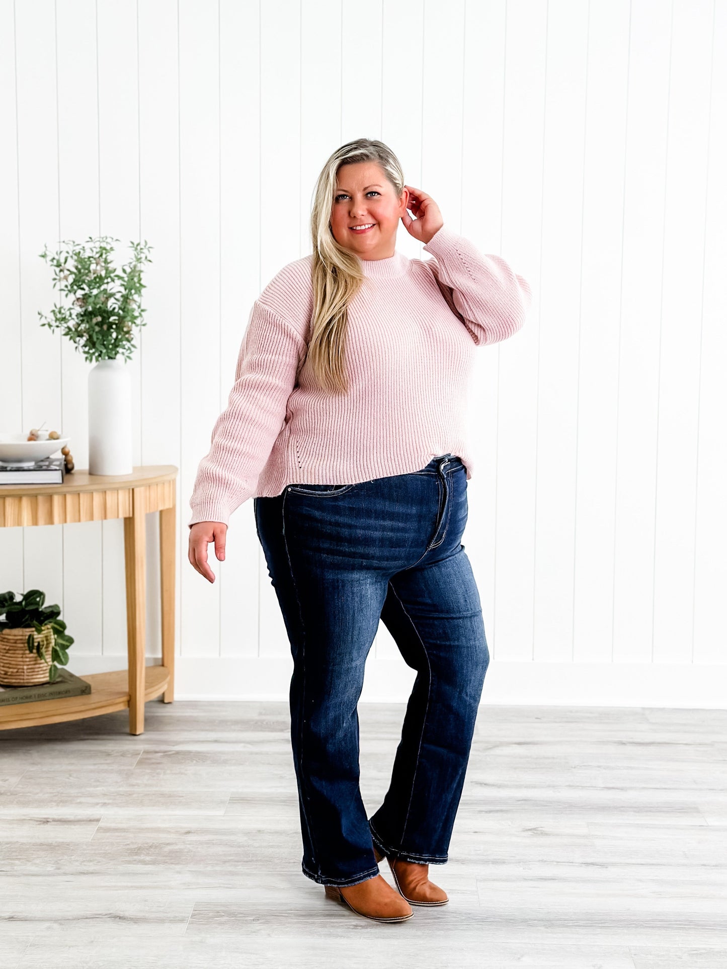 Risen Dark Wash High Rise Cropped Straight Leg Jeans