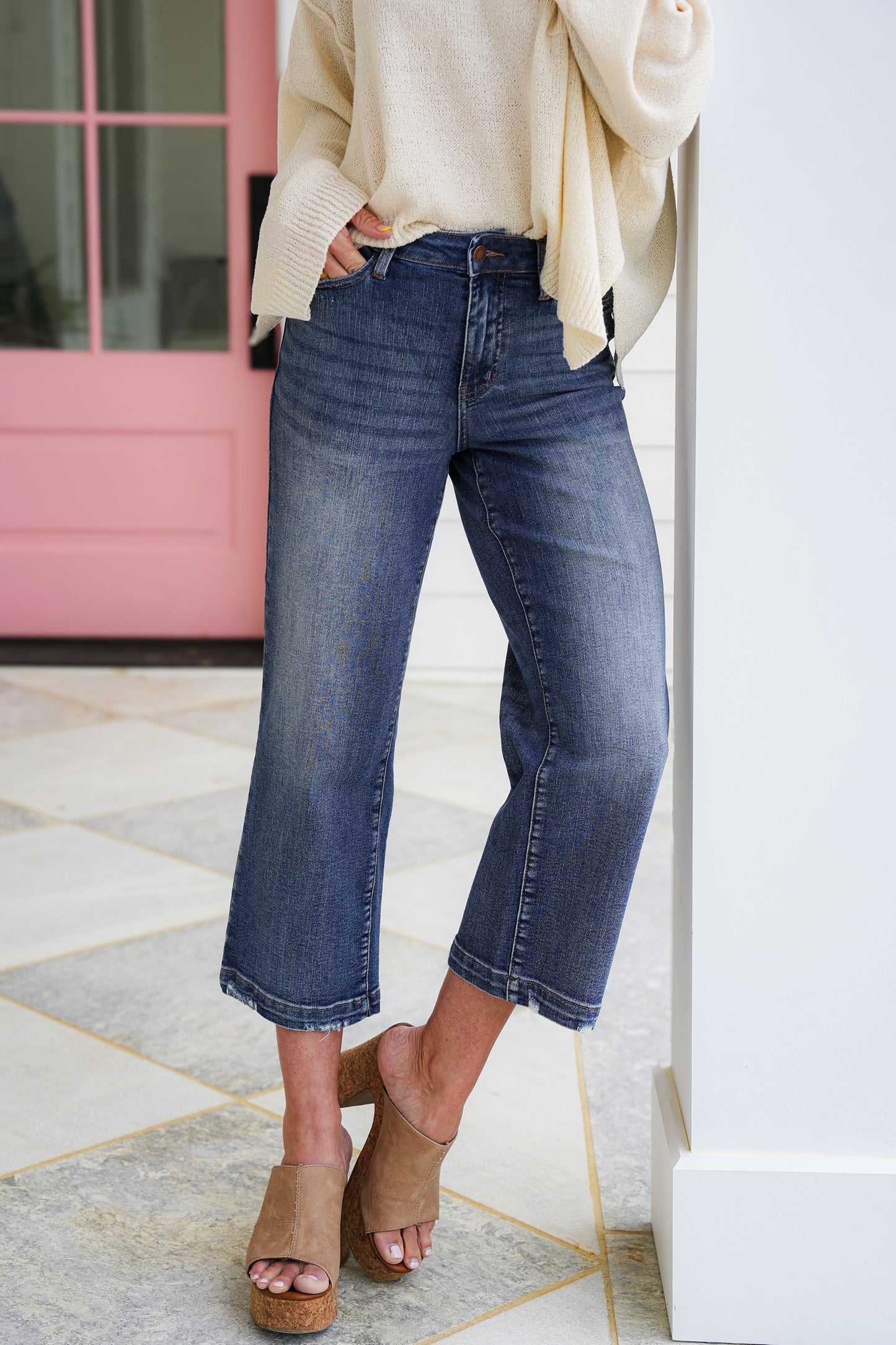 Judy Blue Look at Me Now High Rise Vintage Wash Crop Wide Leg Jeans