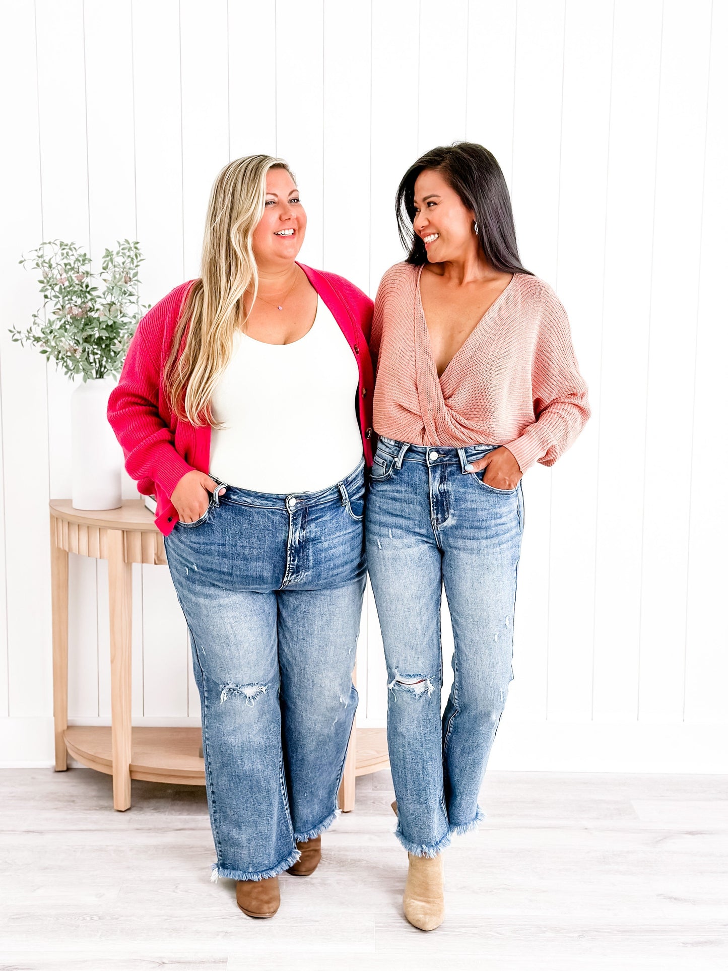 Risen Weekend Living High Rise Dark Wash Distressed Crop Kick Flare