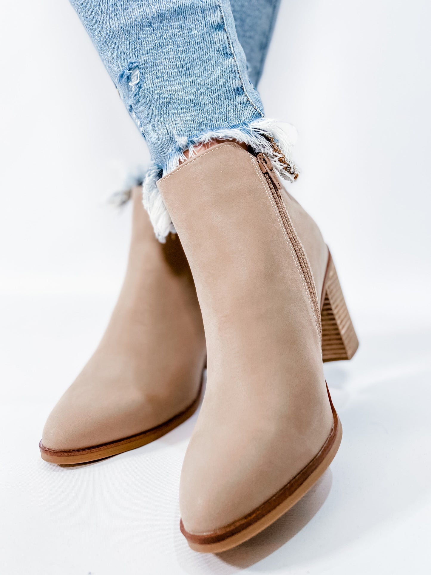 RESTOCK!! MIA Western Inspired Pointed Toe Stone Boot With Block Heel & Side Zipper