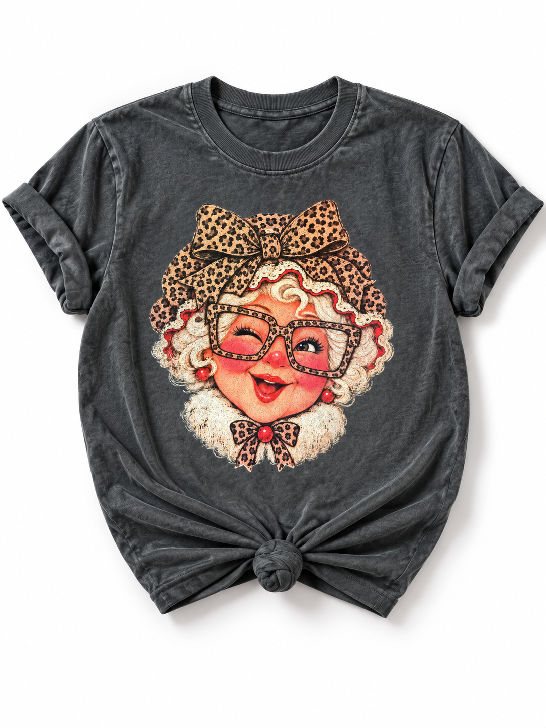 Plus/Reg Short Sleeve Leopard Mrs. Claus Christmas Graphic Tee