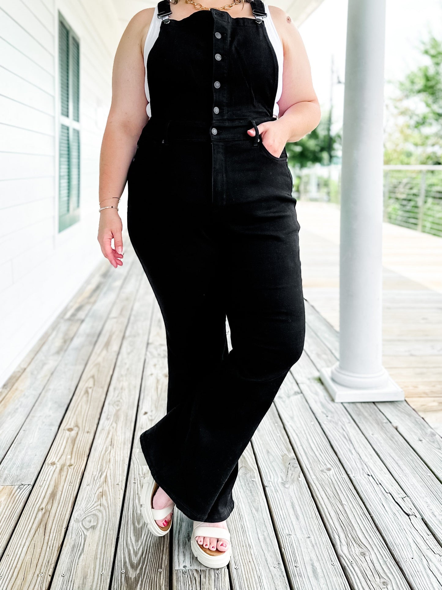 Judy Blue Black High Rise Tummy Control Top Flare Overalls