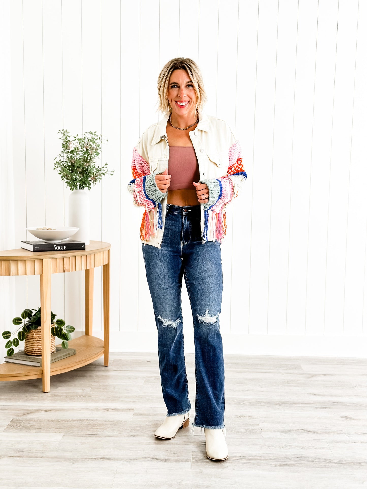 Judy Blue High Rise Medium Wash Destroyed Knee & Frayed Hem Straight Leg Jeans